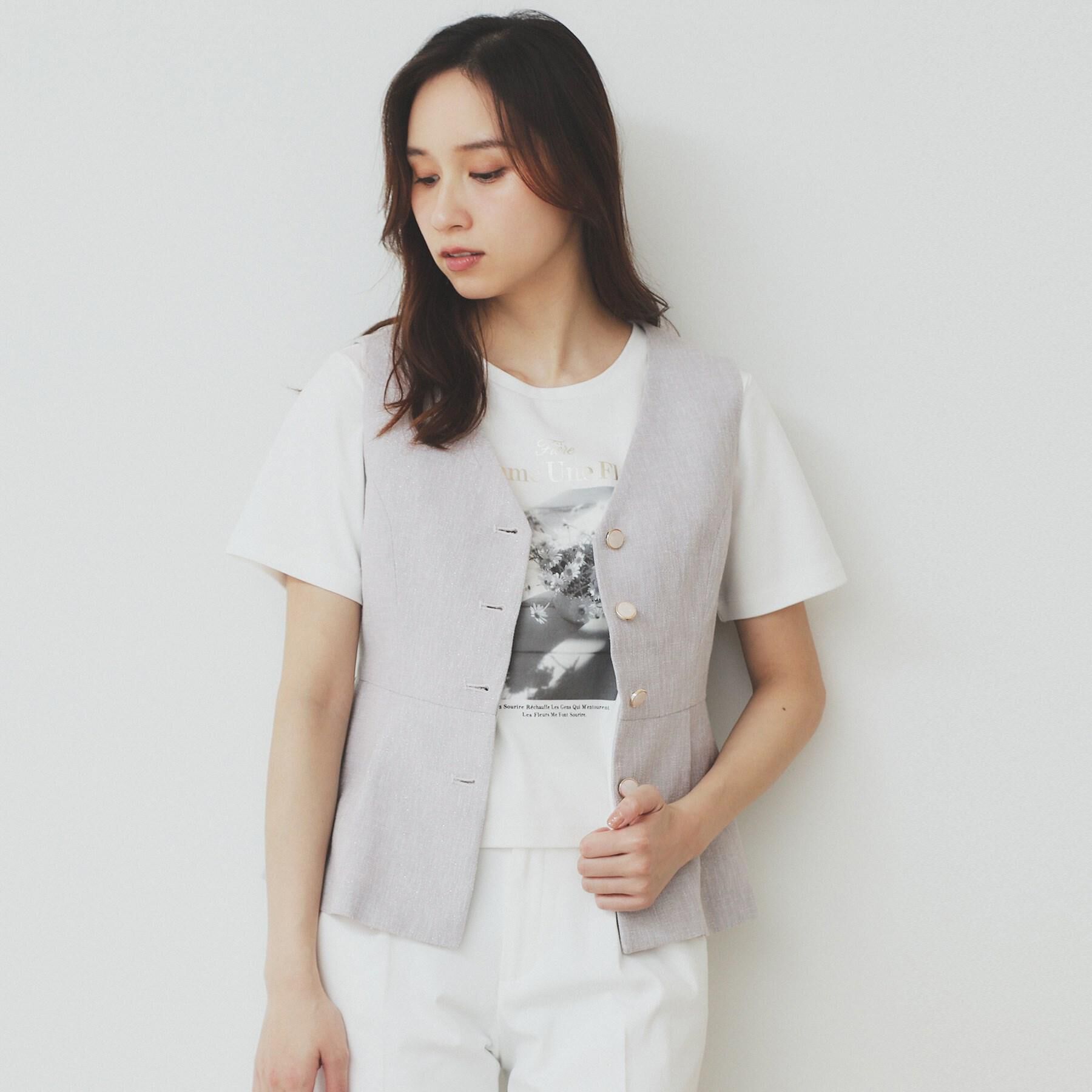 index「麻混ラメツイードペプラムジレ/セットアップ対応【洗濯機洗い可】」|ベスト・ジレ|