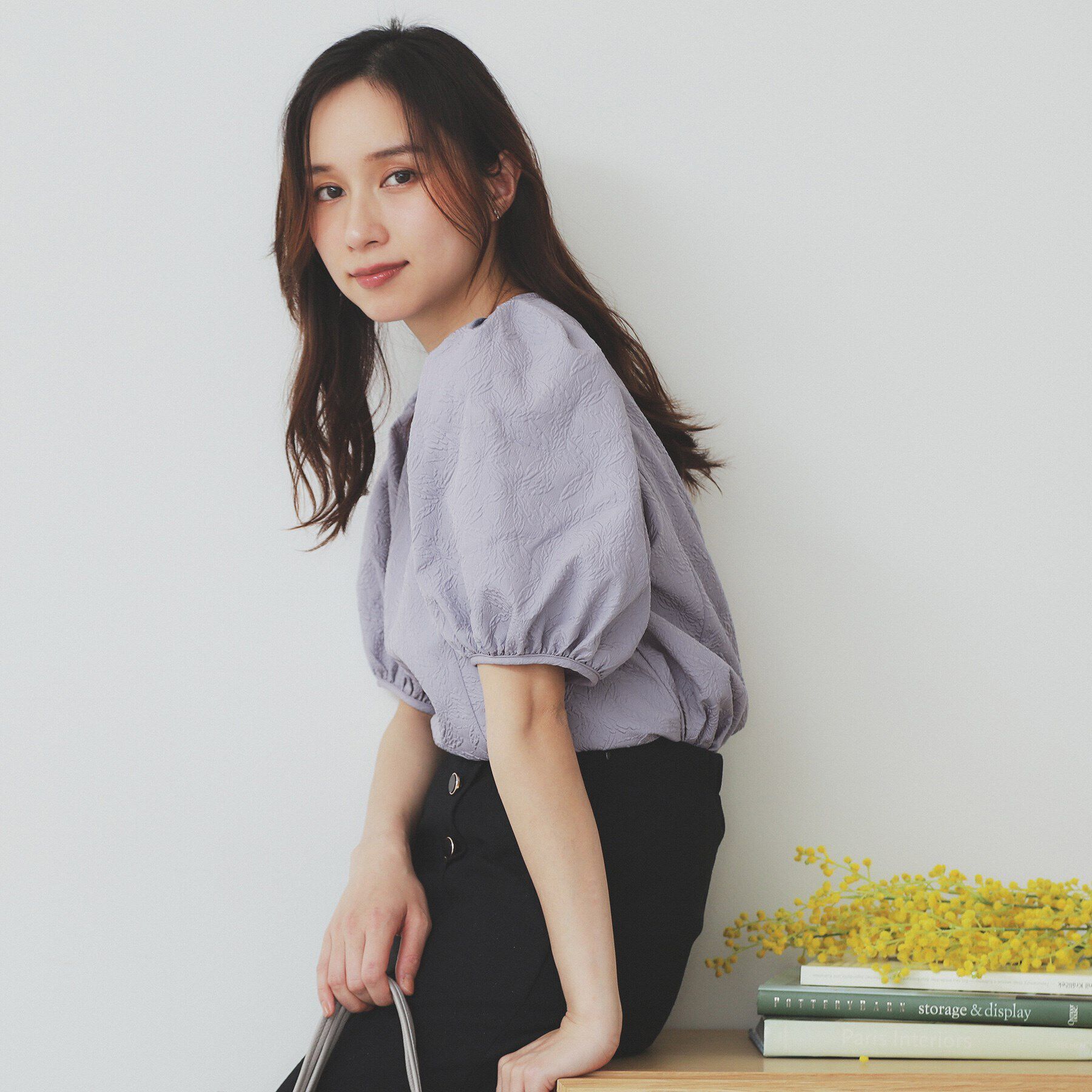 index「フラワージャカードパフフレアブラウス【洗濯機洗い可/防シワ】」|シャツ・ブラウス|