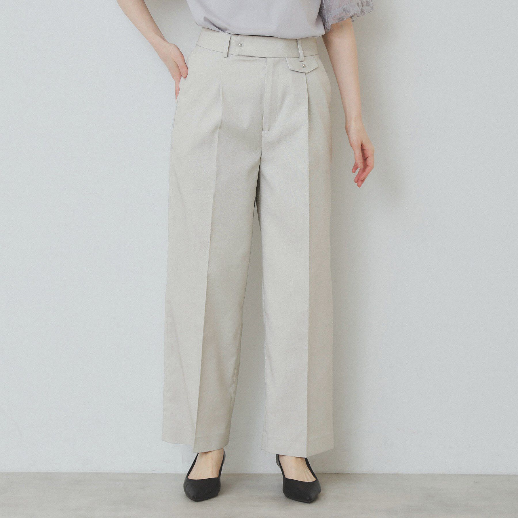 index「サイドフラップストレッチワイドパンツ【洗濯機洗い可／イージーケア】」|その他|カーキ(827)