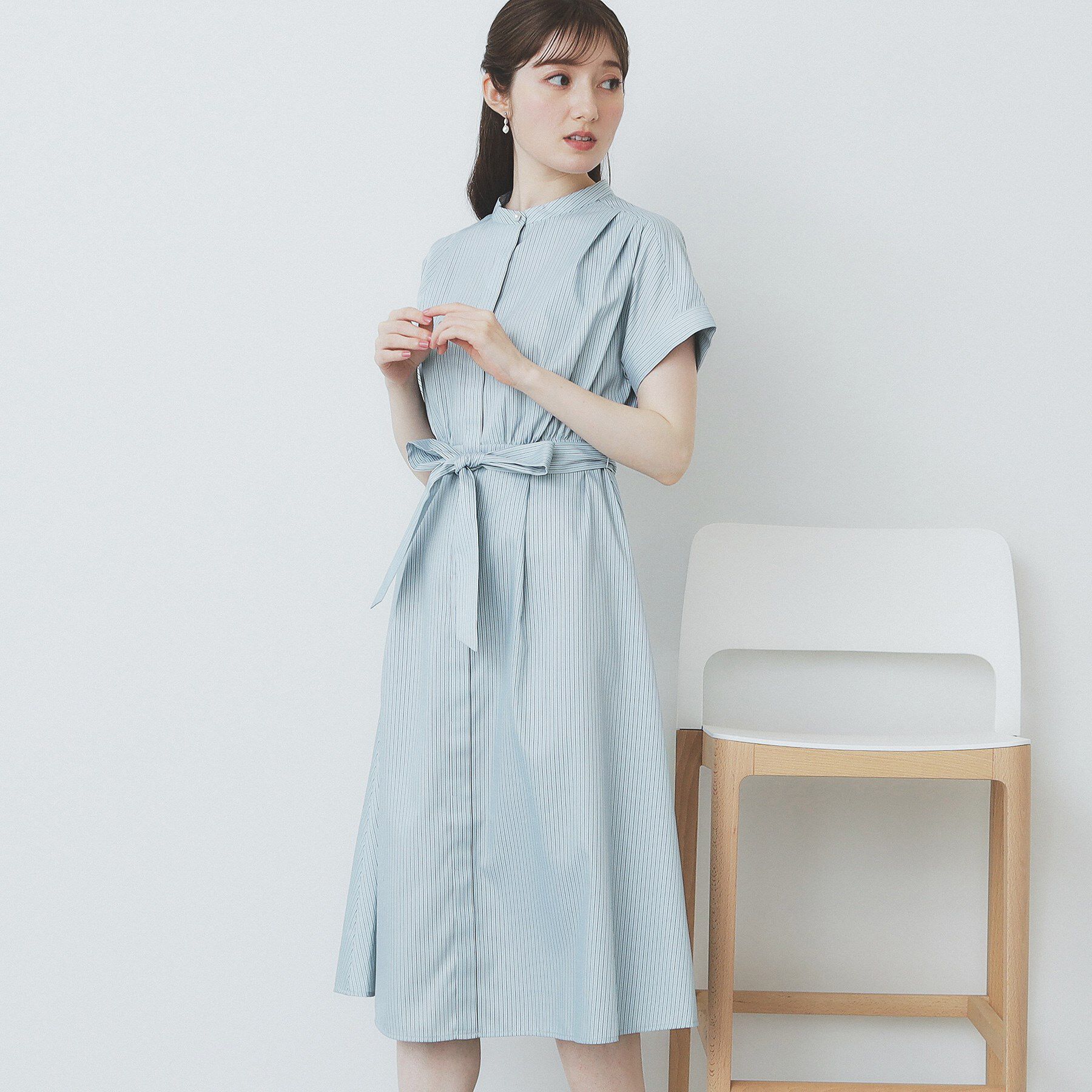 index「《XS-LLサイズ》マルチストライプシャツワンピース【洗濯機洗い可/イージーアイロン/防シワ】」|ワンピース|