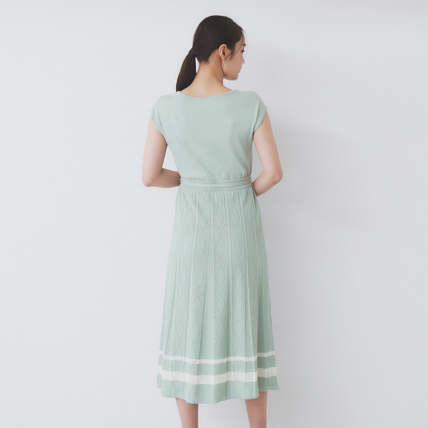 index「柄編みボーダーラインニットワンピース【洗濯機洗い可】」|ワンピース|