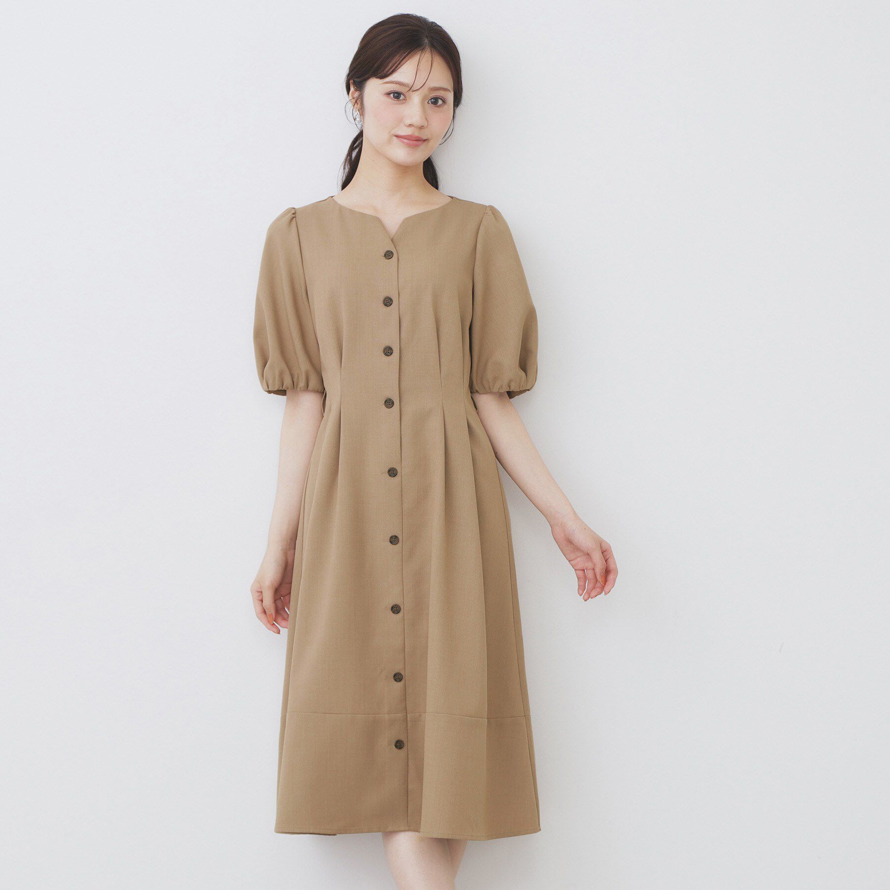 index「タックパフスリーブワンピース【洗濯機洗い可/イージーアイロン】」|ワンピース|