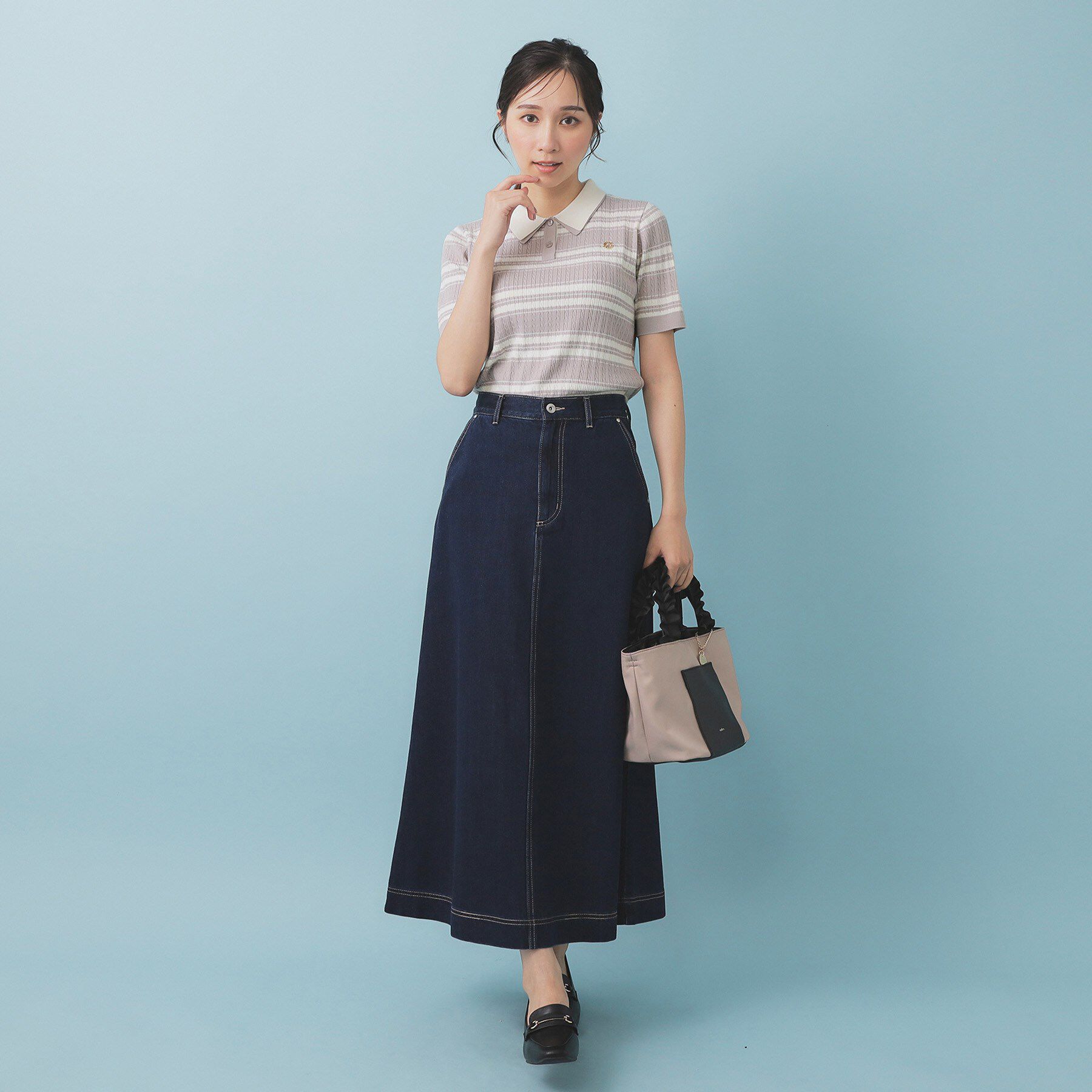 index「ランダムボーダーケーブルポロニット【洗濯機洗い可/抗ピル】」|ニット・セーター|