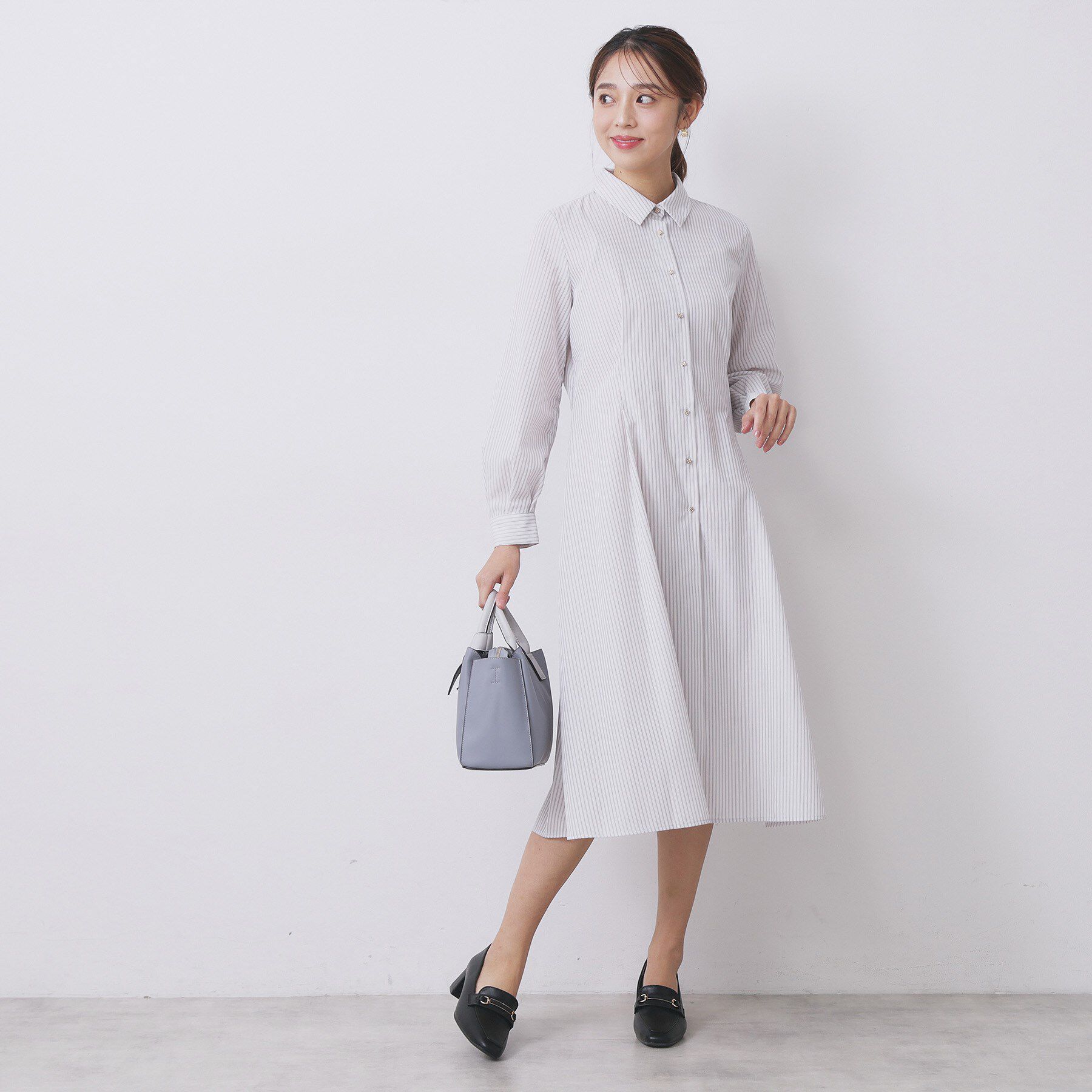 index「ラメストライプシャツワンピース【洗濯機OK/イージーアイロン】」|ワンピース|