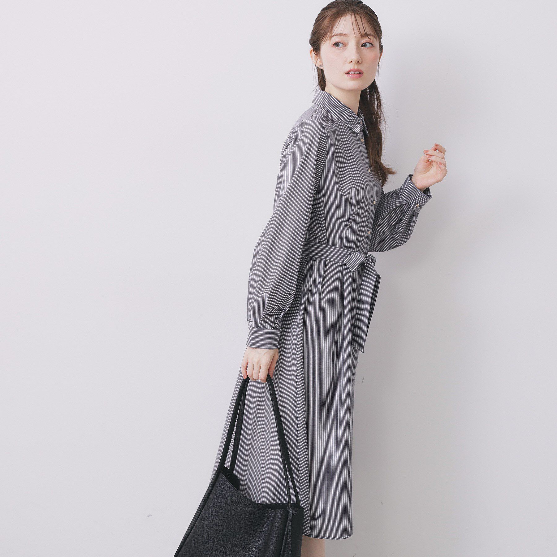 index「ラメストライプシャツワンピース【洗濯機OK/イージーアイロン】」|ワンピース|