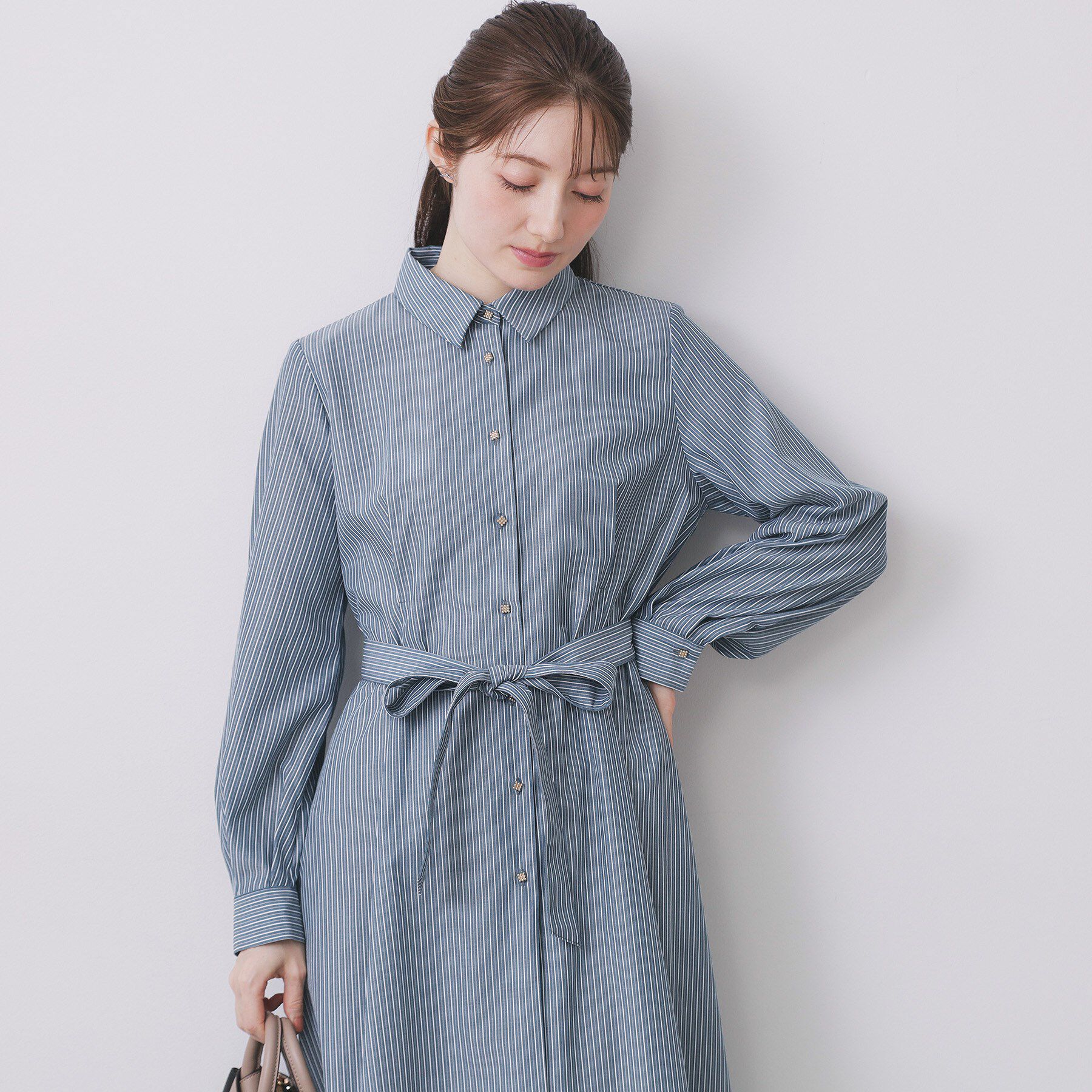 index「ラメストライプシャツワンピース【洗濯機OK/イージーアイロン】」|ワンピース|ブルーグリーン(39