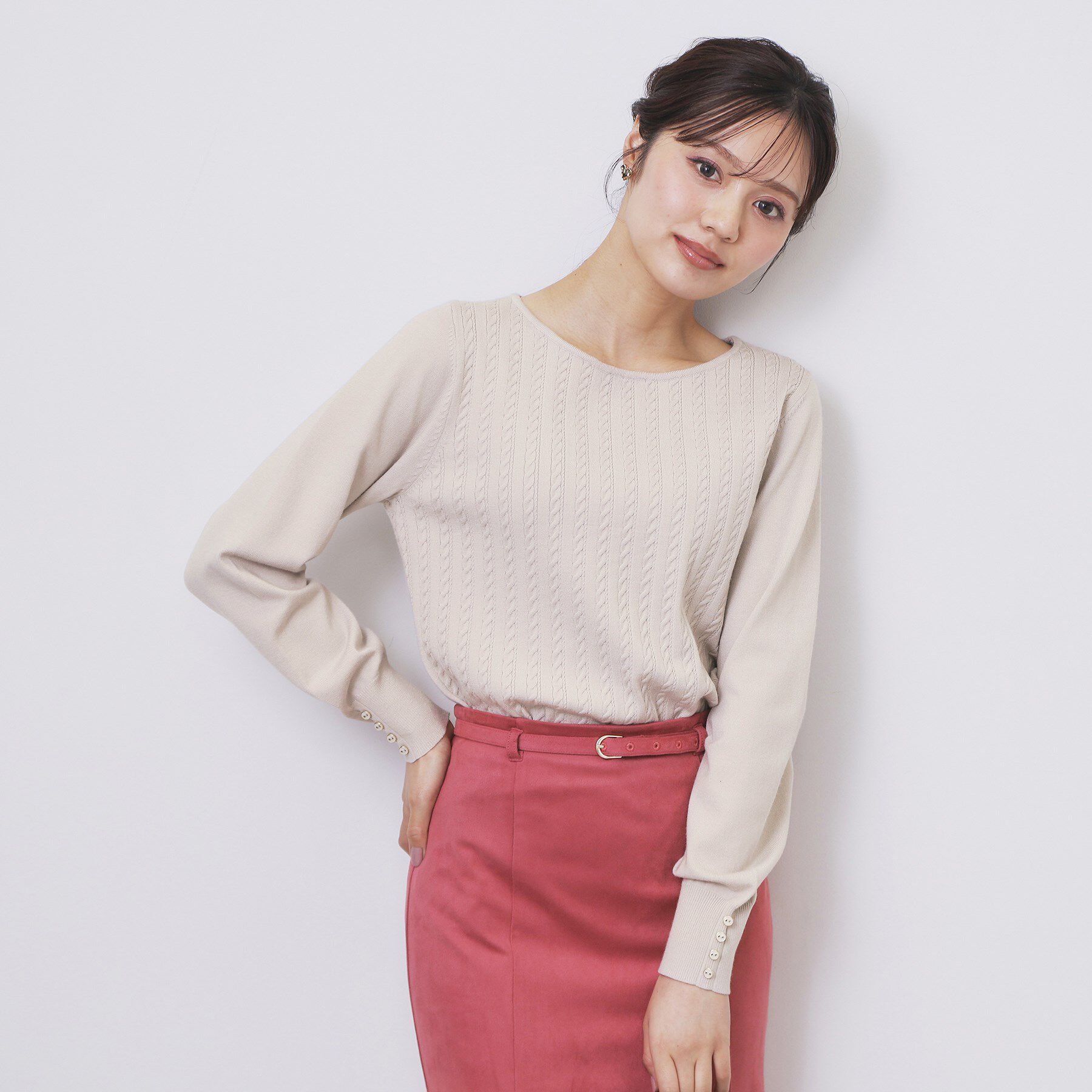 index「ボートネックケーブルニット【洗濯機OK/抗ピル】」|ニット・セーター|