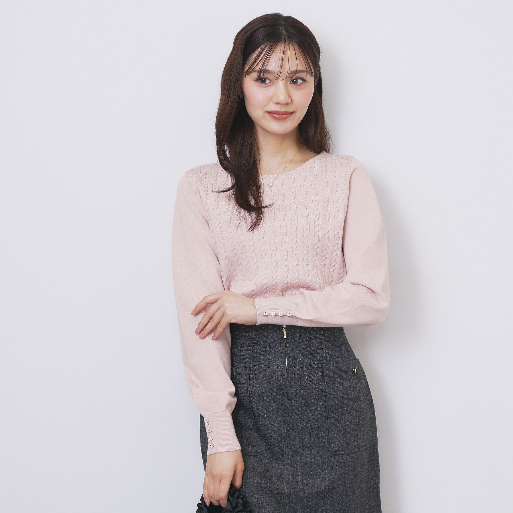 index「ボートネックケーブルニット【洗濯機OK/抗ピル】」|ニット・セーター|ライトピンク(070