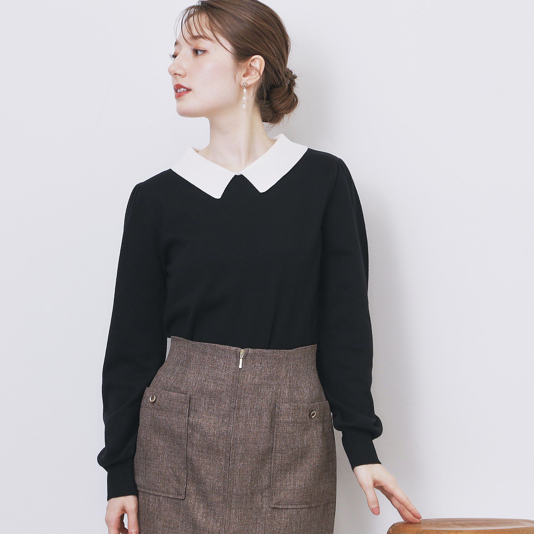 index「バイカラー衿付きニット【洗濯機OK】」|ニット・セーター|