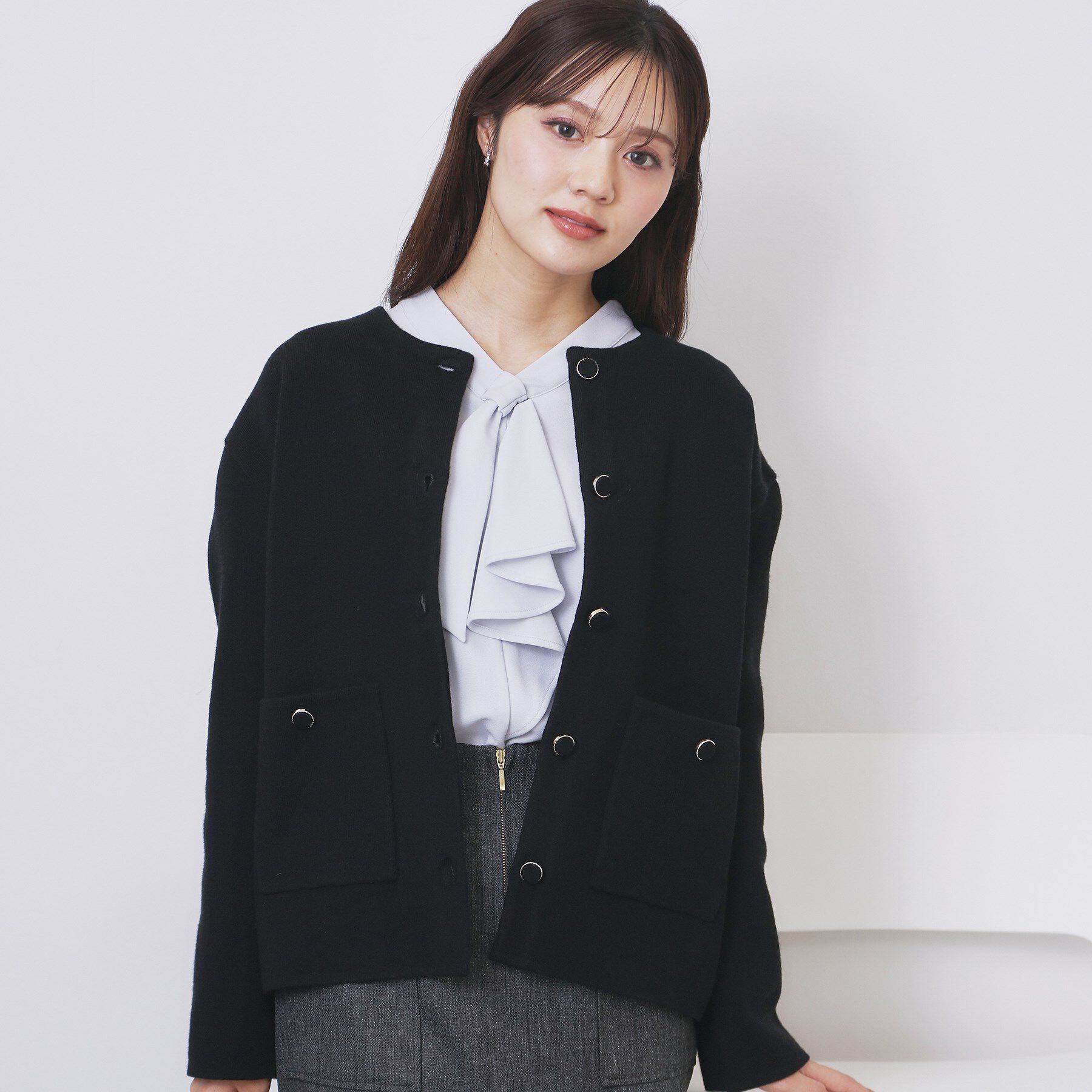 index「ダブルフェイスコーディガン【洗濯機OK】」|カーディガン|ブラック(019)