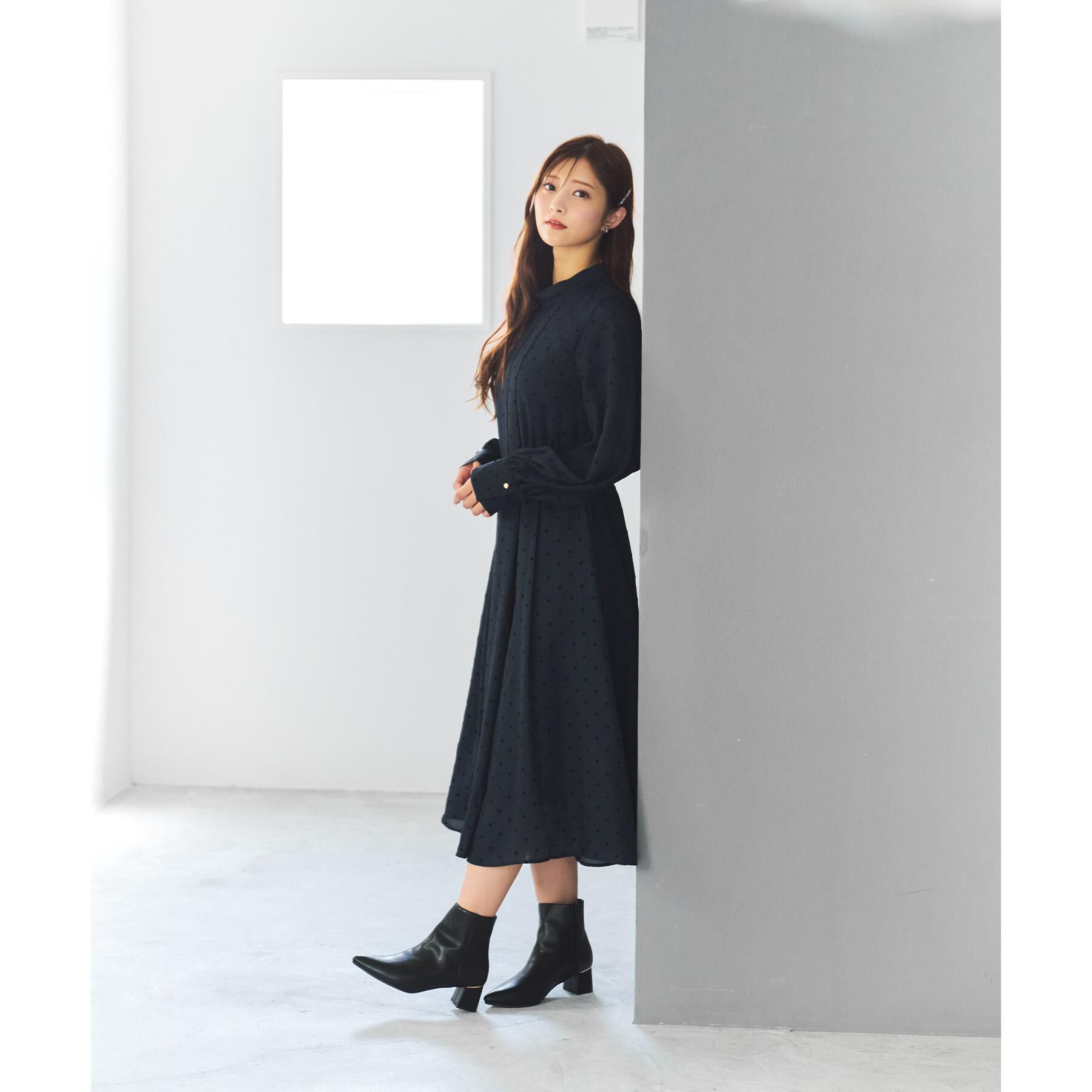 index「ドットデザインタックワンピース【洗濯機OK/イージーアイロン】」|ワンピース|