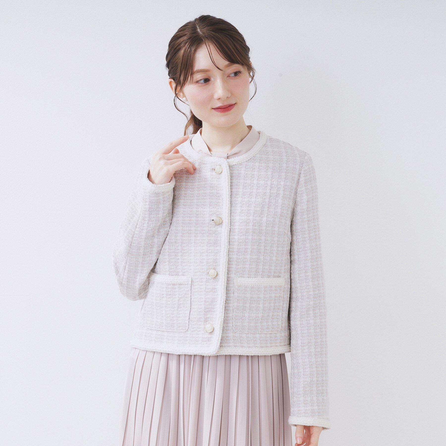 index「ファンシーツイードノーカラージャケット【洗える】」|ノーカラージャケット|