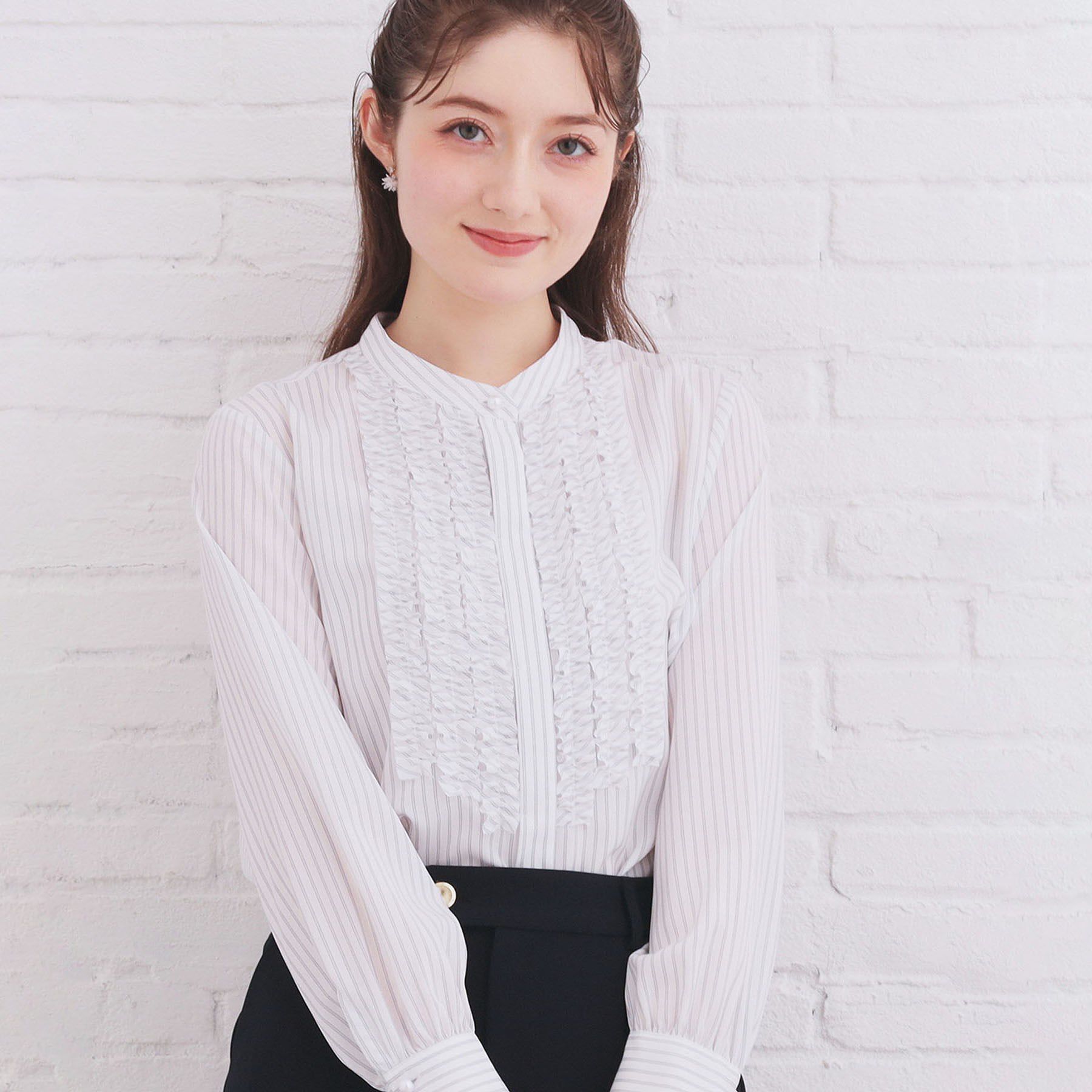 index「バンドカラーフリルブラウス【洗濯機OK/イージーアイロン】」|シャツ・ブラウス|