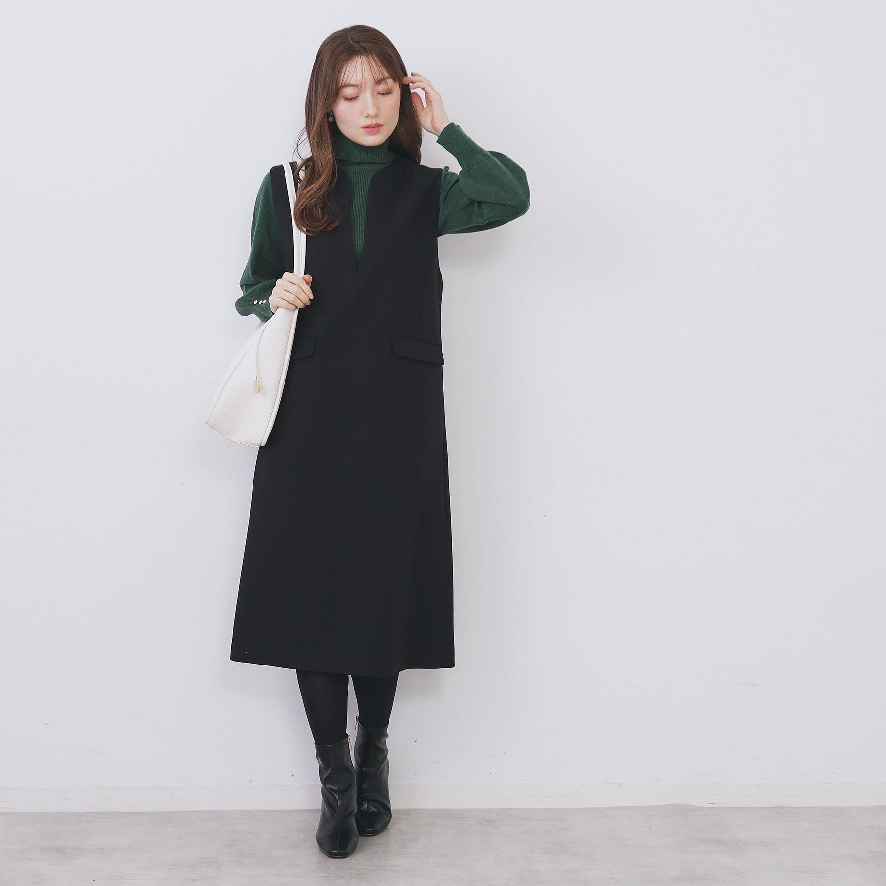 index「キーネックジャンスカ【洗濯機OK/防シワ/イージーアイロン】」|ワンピース|