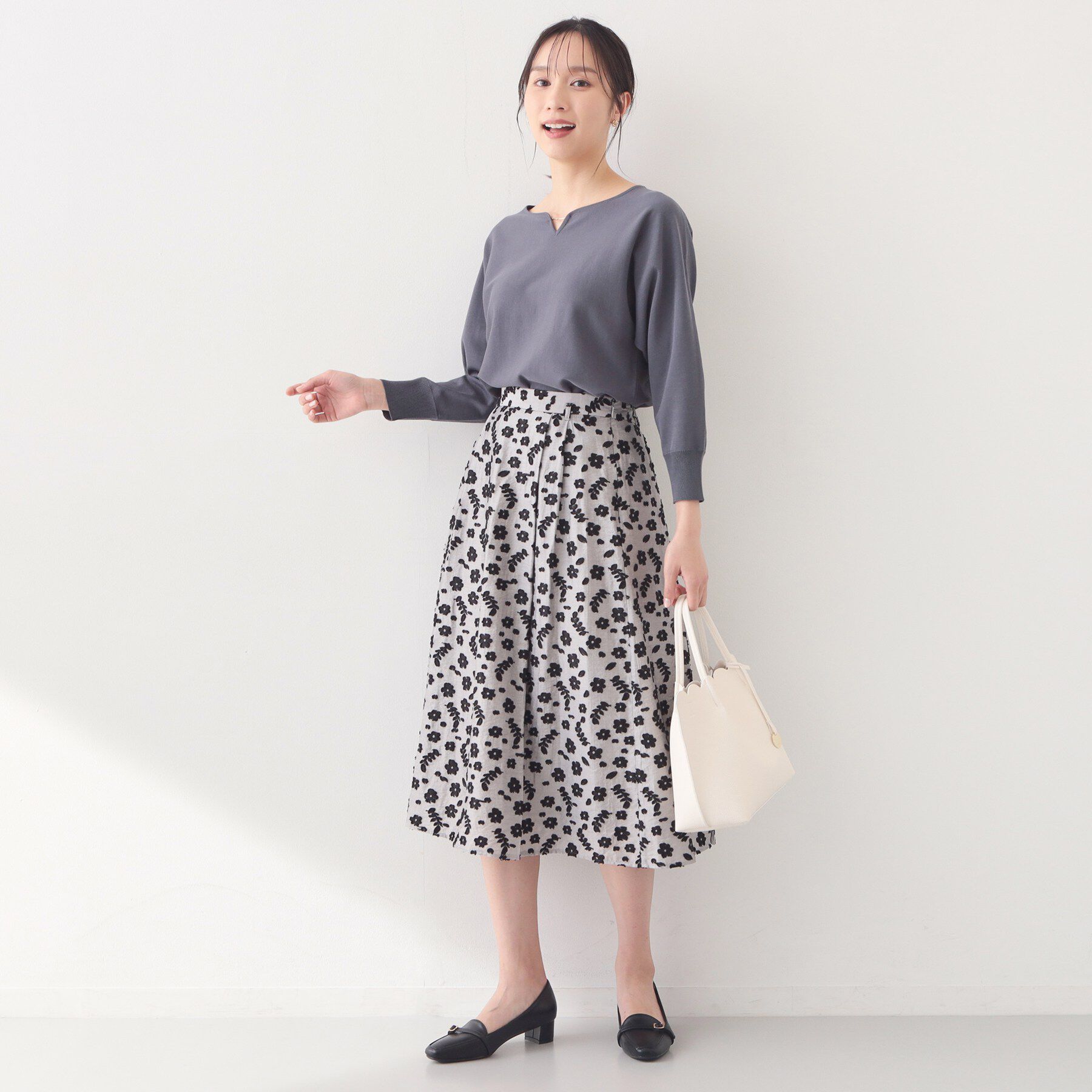 index「麻調花柄ジャカードフレアスカート【洗える】」|スカート|