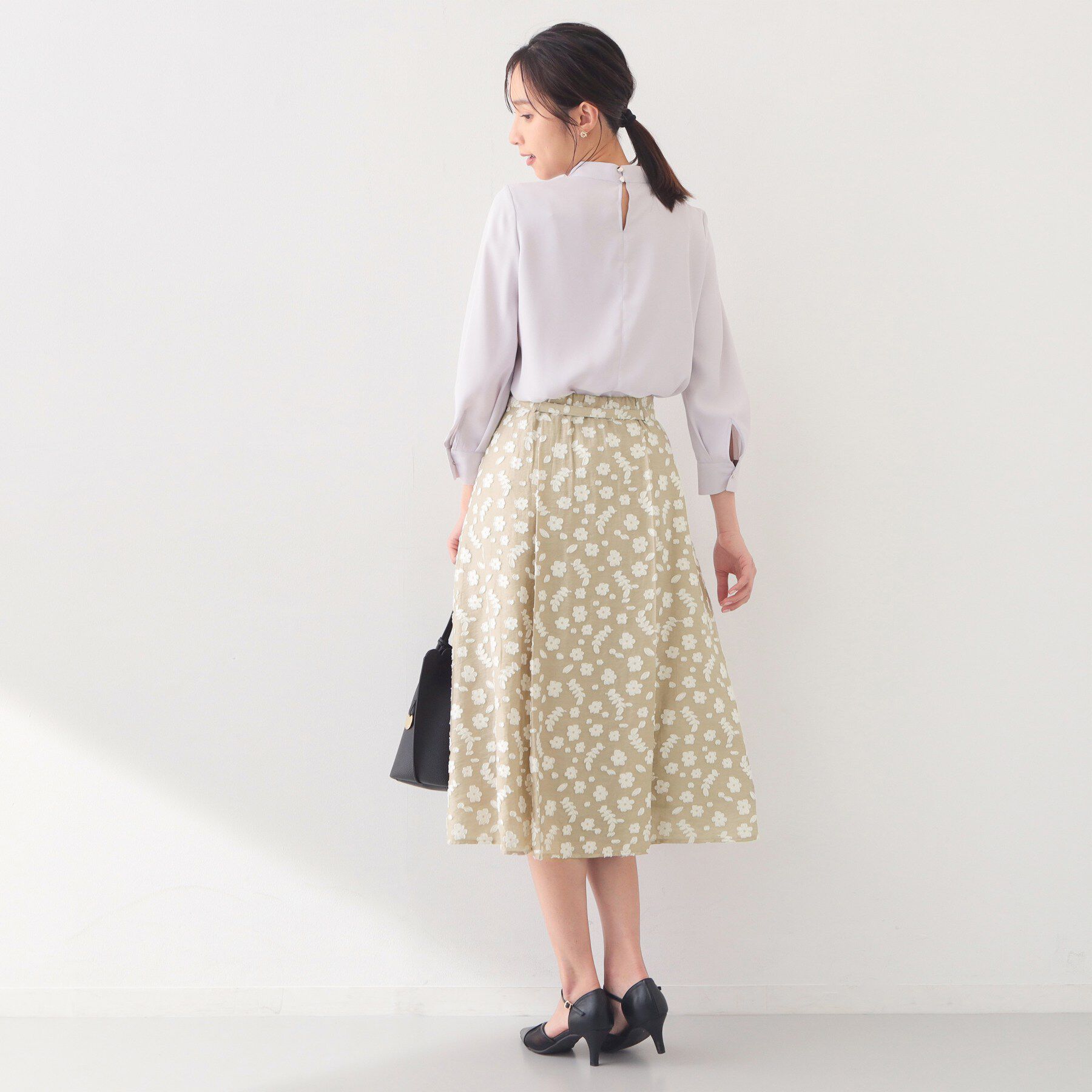 index「麻調花柄ジャカードフレアスカート【洗える】」|スカート|