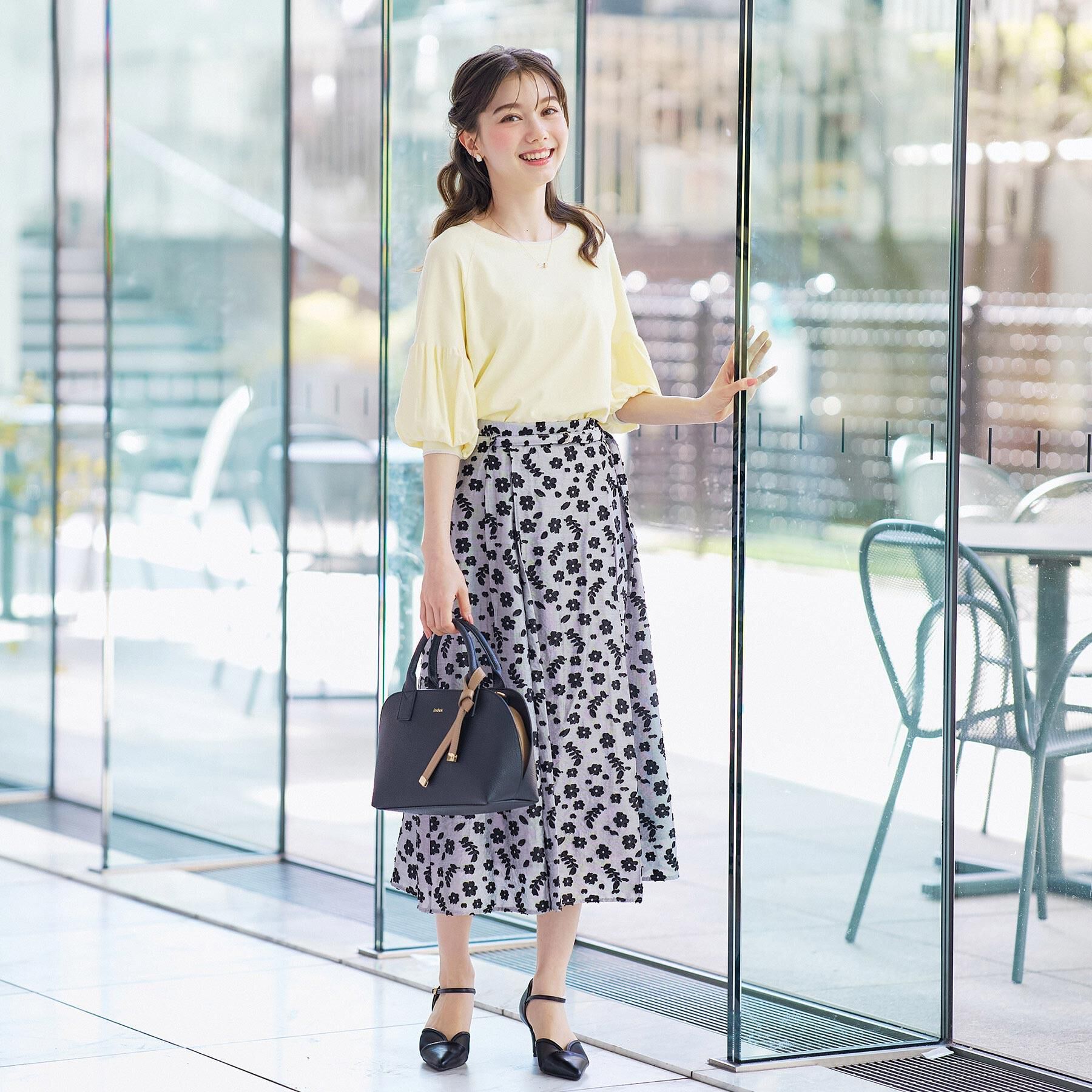 index「麻調花柄ジャカードフレアスカート【洗える】」|スカート|