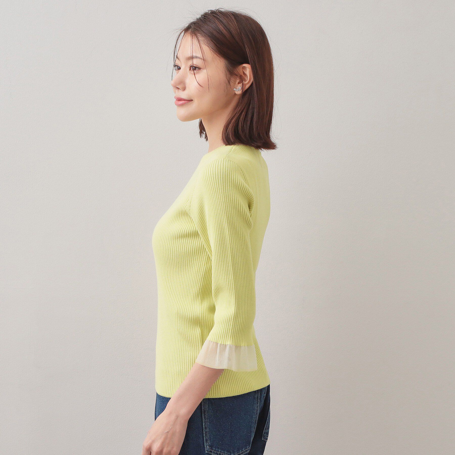 index「リブシアーフレアスリーブニット/オーガニックコットン【洗える/UVケア】」|ニット・セーター|