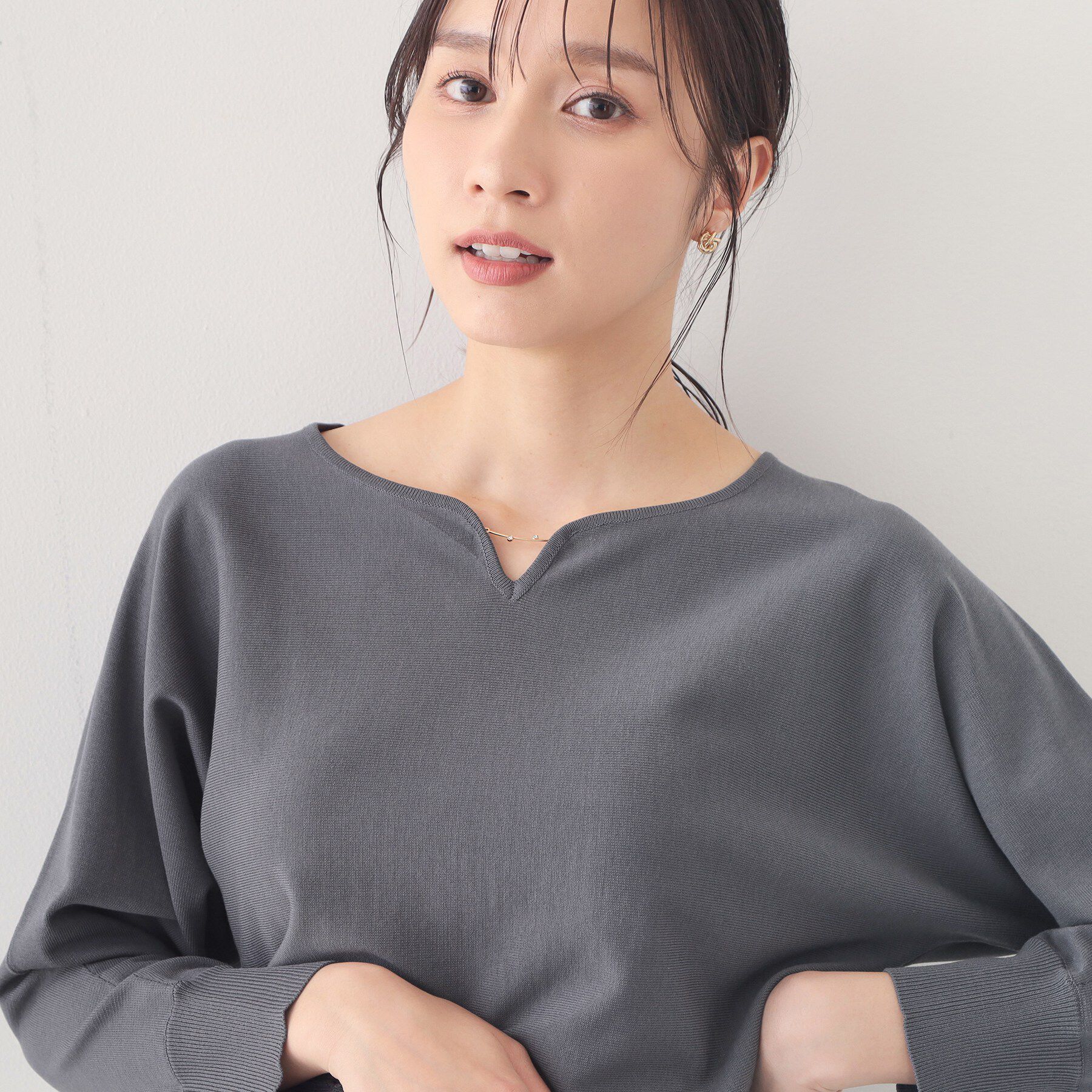 index「フロントパーツ付きドルマンスリーブニット【洗濯機OK/抗ピル】《7col》」|ニット・セーター|