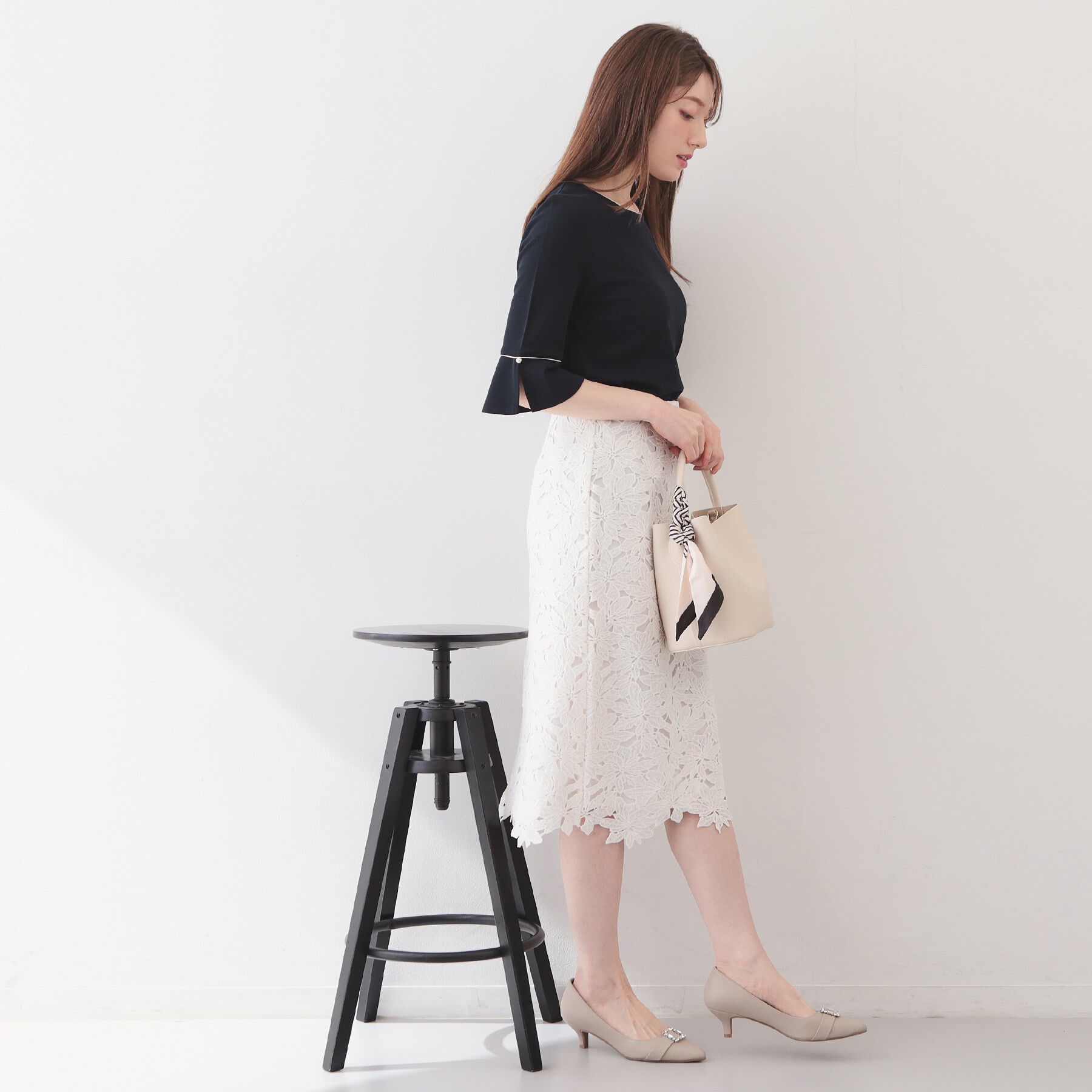 index「フレアスリーブバイカラートップス【洗濯機OK/接触冷感/UVケア】」|Tシャツ・カットソー|