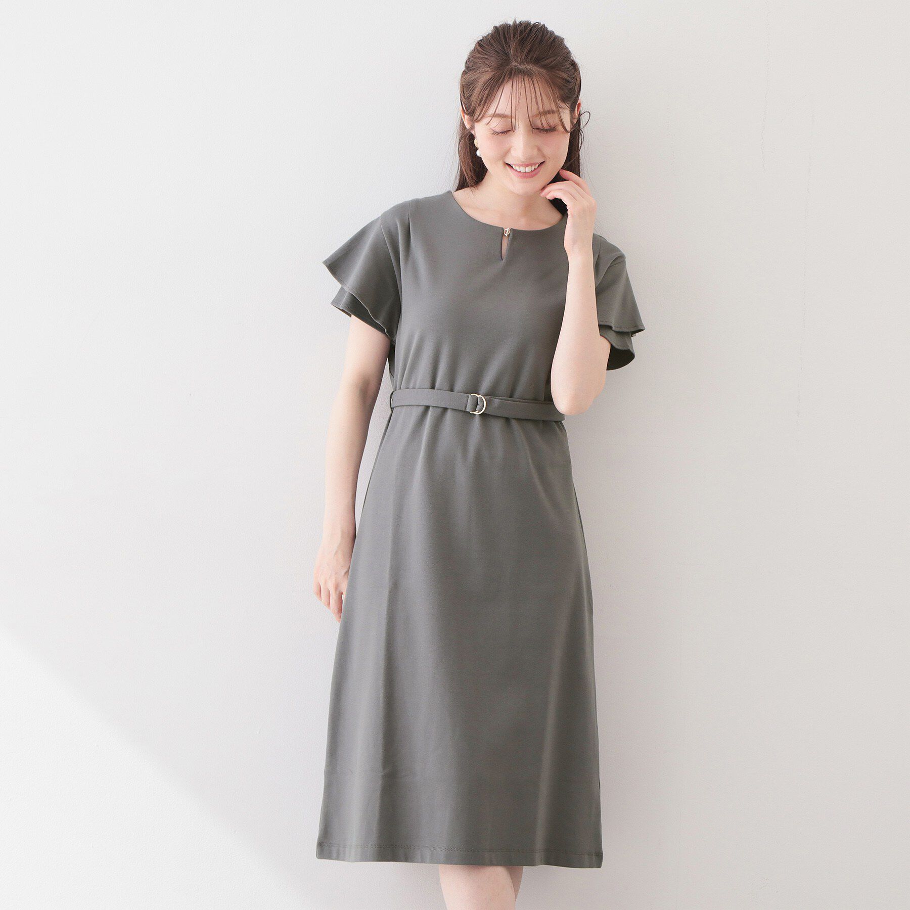 index「Iラインフレアスリーブワンピース【洗濯機OK/接触冷感/UVケア】《XS～3L/6col》」|ワンピース|チャコールグレー(0