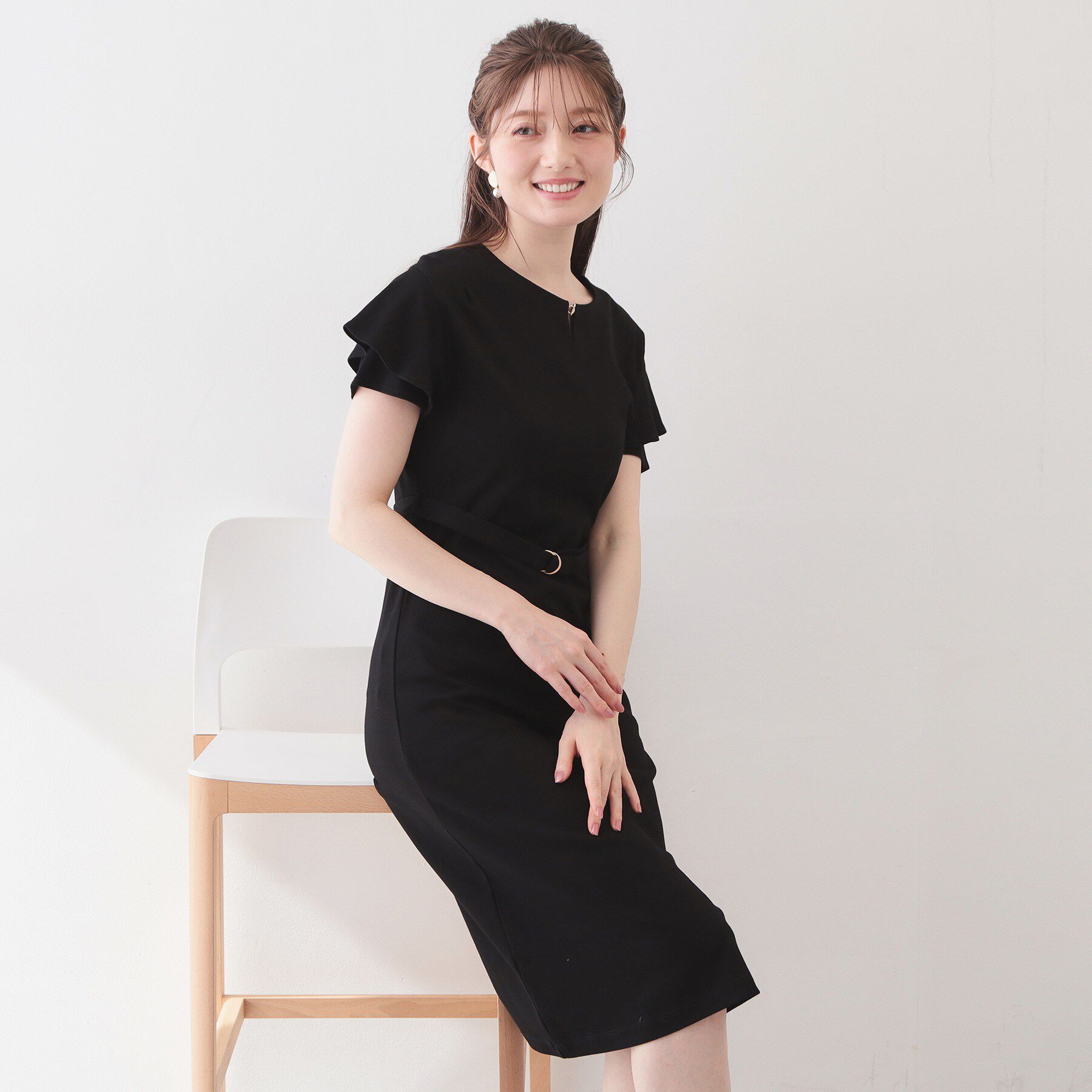 index「Iラインフレアスリーブワンピース【洗濯機OK/接触冷感/UVケア】《XS～3L/6col》」|ワンピース|ブラック(019)