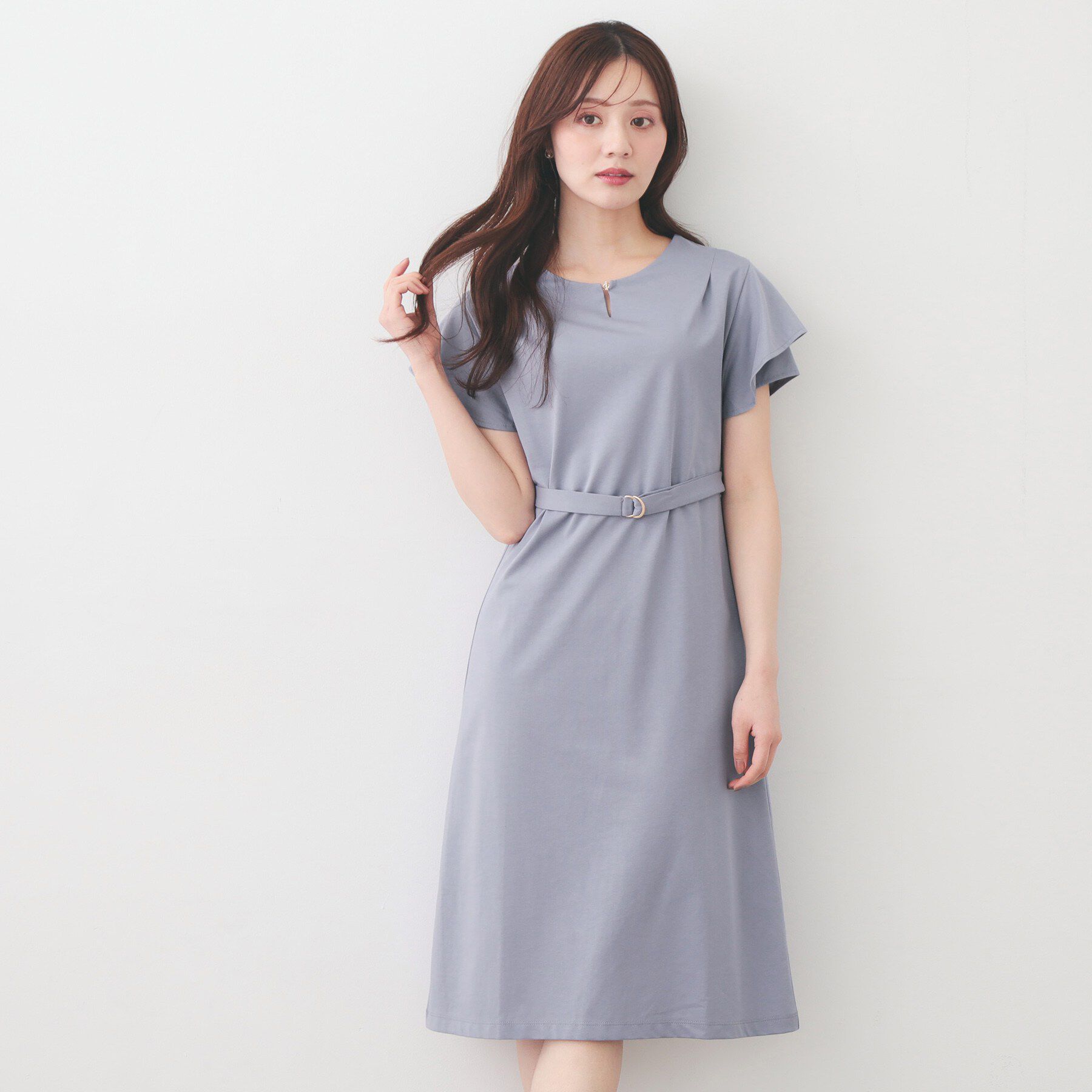 index「Iラインフレアスリーブワンピース【洗濯機OK/接触冷感/UVケア】《XS～3L/6col》」|ワンピース|チャコールグレー(8