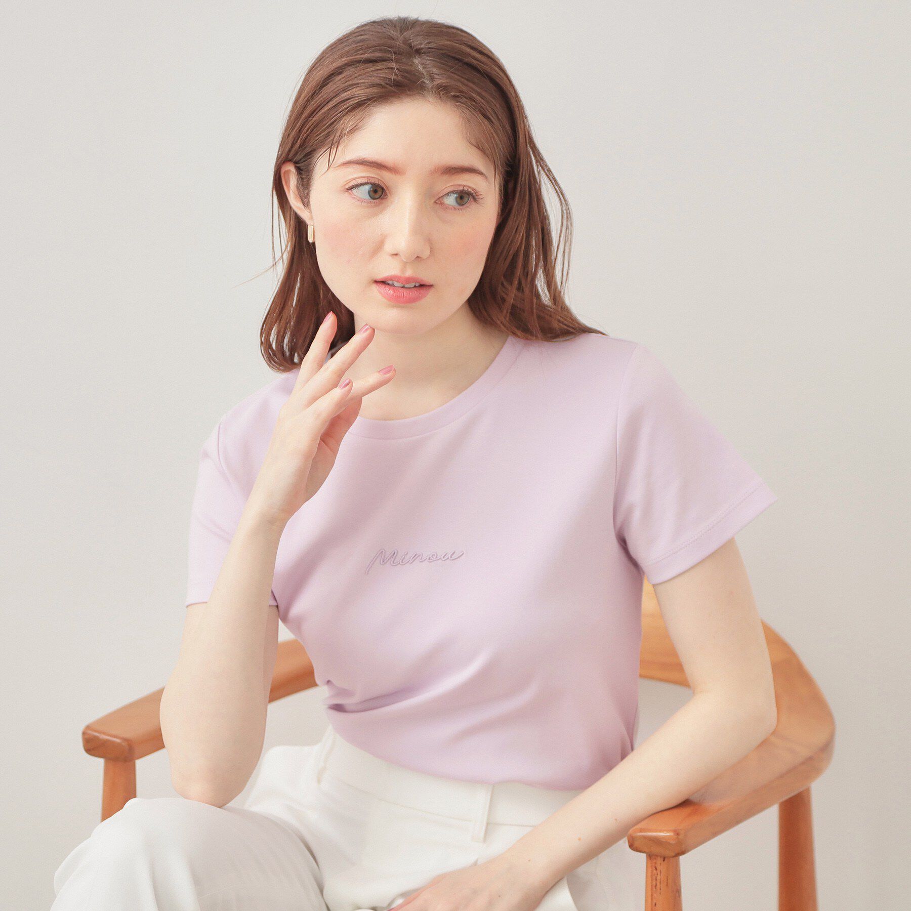 index「フロントロゴ刺繍Tシャツ【洗濯機OK・接触冷感・UVケア】」|Tシャツ・カットソー|ライトピンク(070