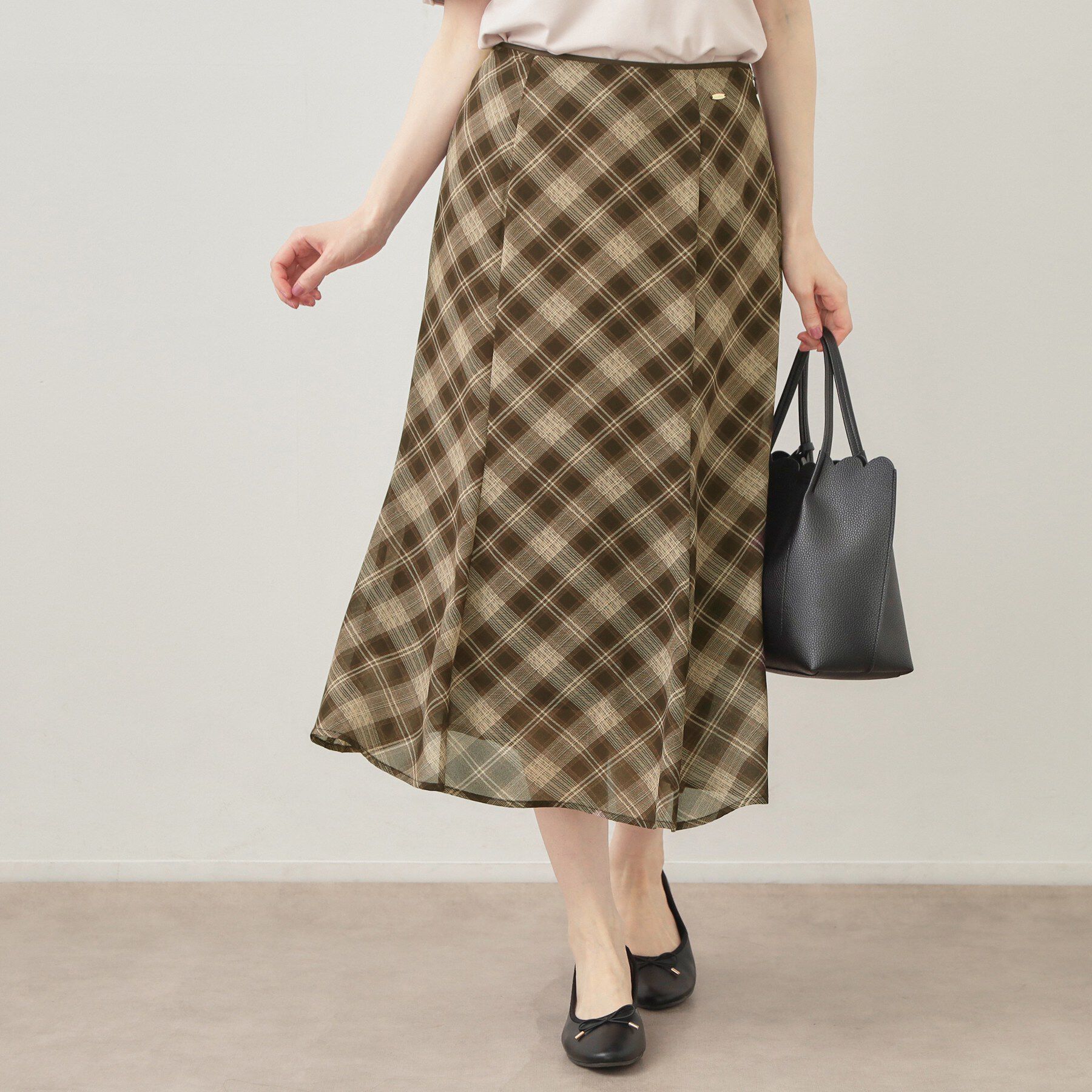 index「バイアスチェックマーメイドフレアスカート【洗濯機OK／イージーアイロン／防シワ】」|スカート|ブラウン(244)