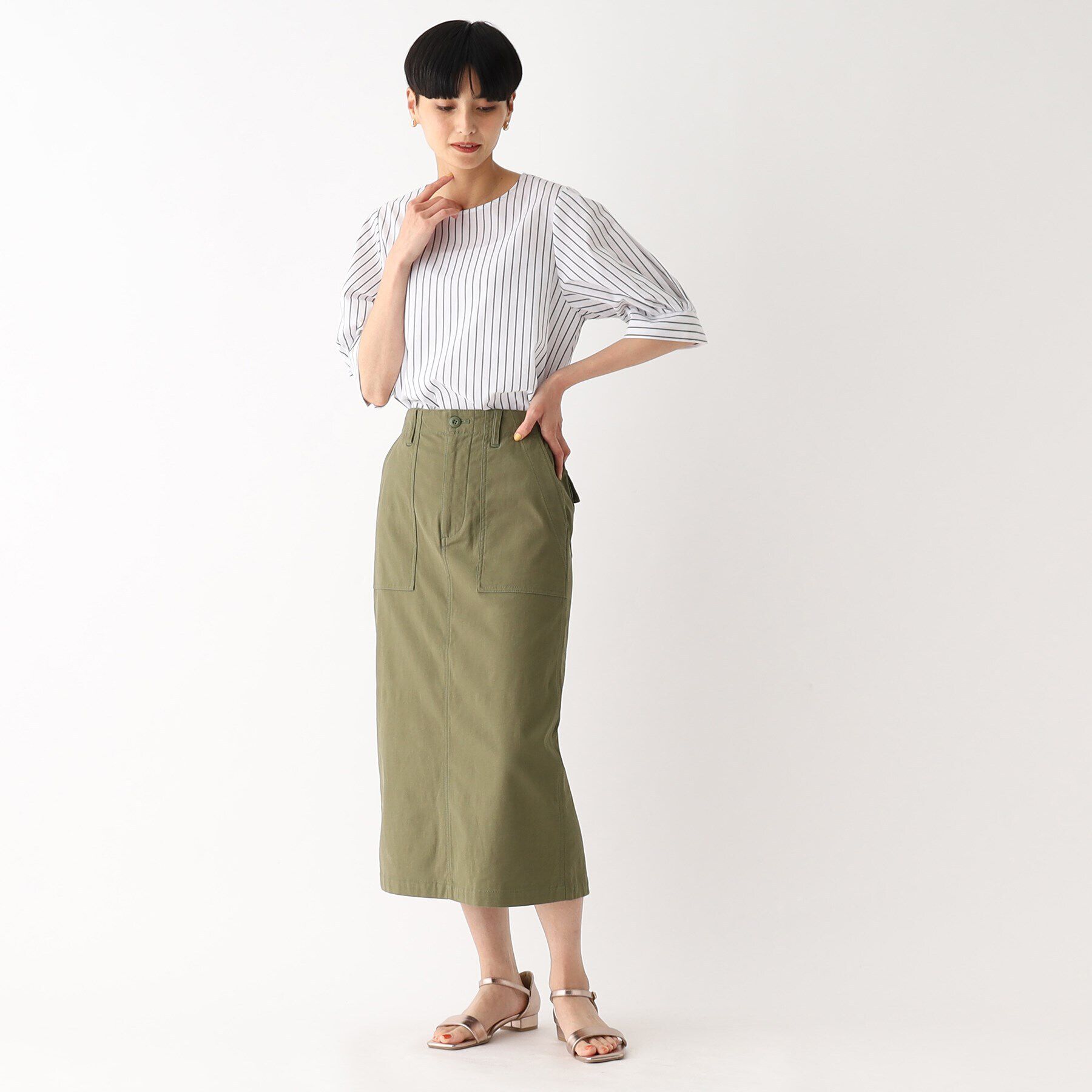 OPAQUE.CLIP「オーガニックコットン混 ベイカースカート【洗濯機洗い可/ストレッチ】」|スカート|