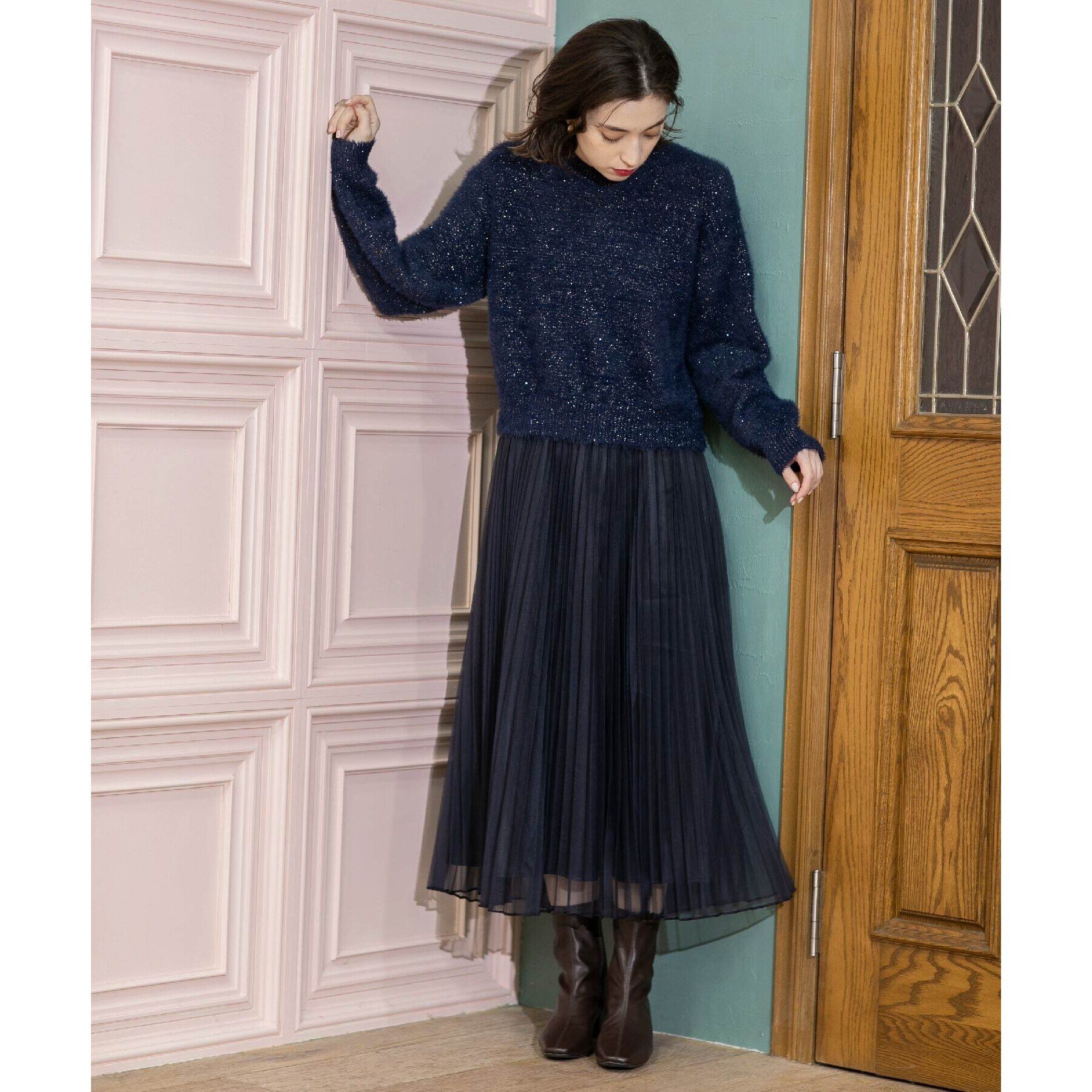 OPAQUE.CLIP「《通勤・セレモニー対応》チュールプリーツフレアスカート【洗濯機洗い可】」|スカート|