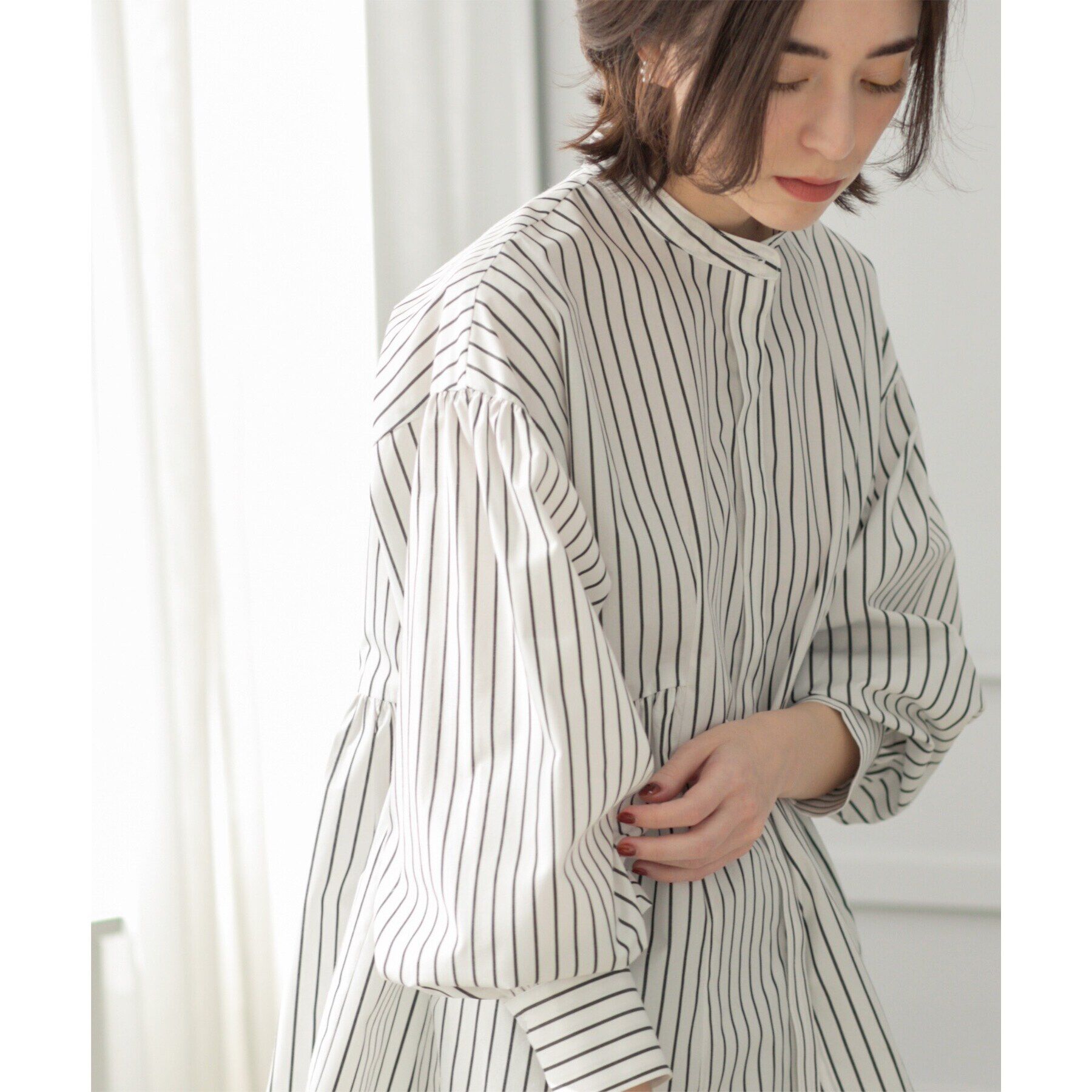 OPAQUE.CLIP「バンドカラーペプラムシャツ【洗濯機洗い可】」|シャツ・ブラウス|