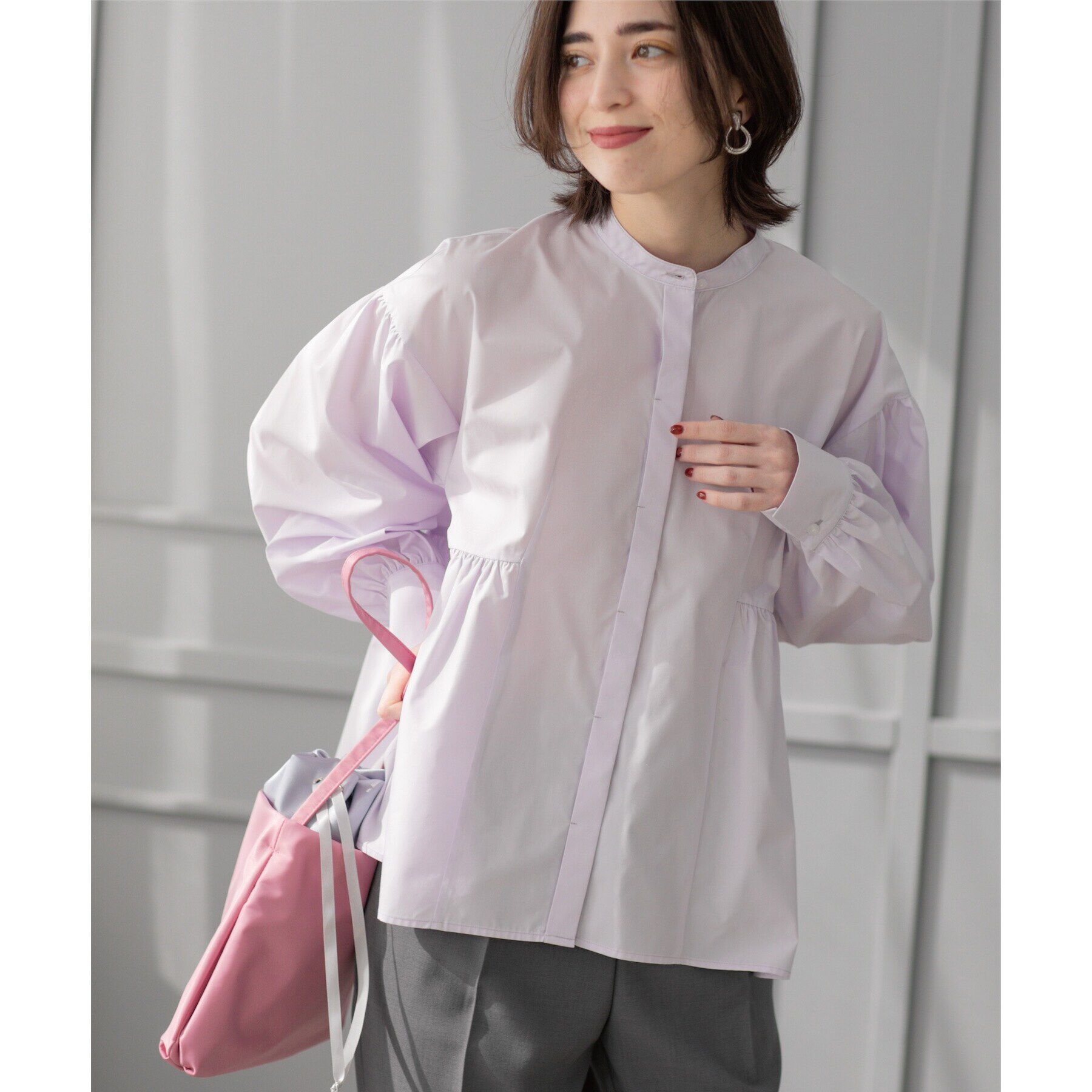 OPAQUE.CLIP「バンドカラーペプラムシャツ【洗濯機洗い可】」|シャツ・ブラウス|