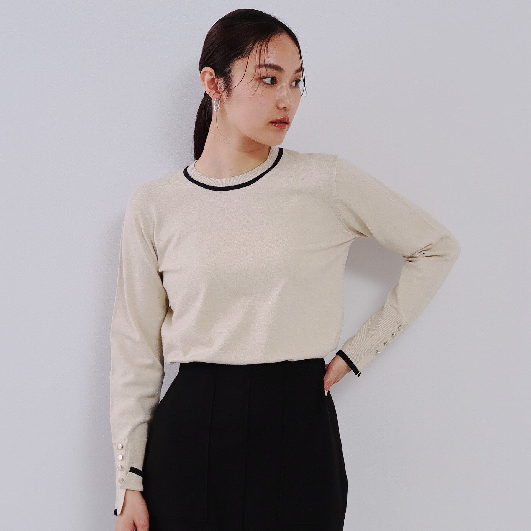 OPAQUE.CLIP「配色ラインニット/アンサンブル対応【洗濯機洗い可】」|ニット・セーター|ライトベージュ(05