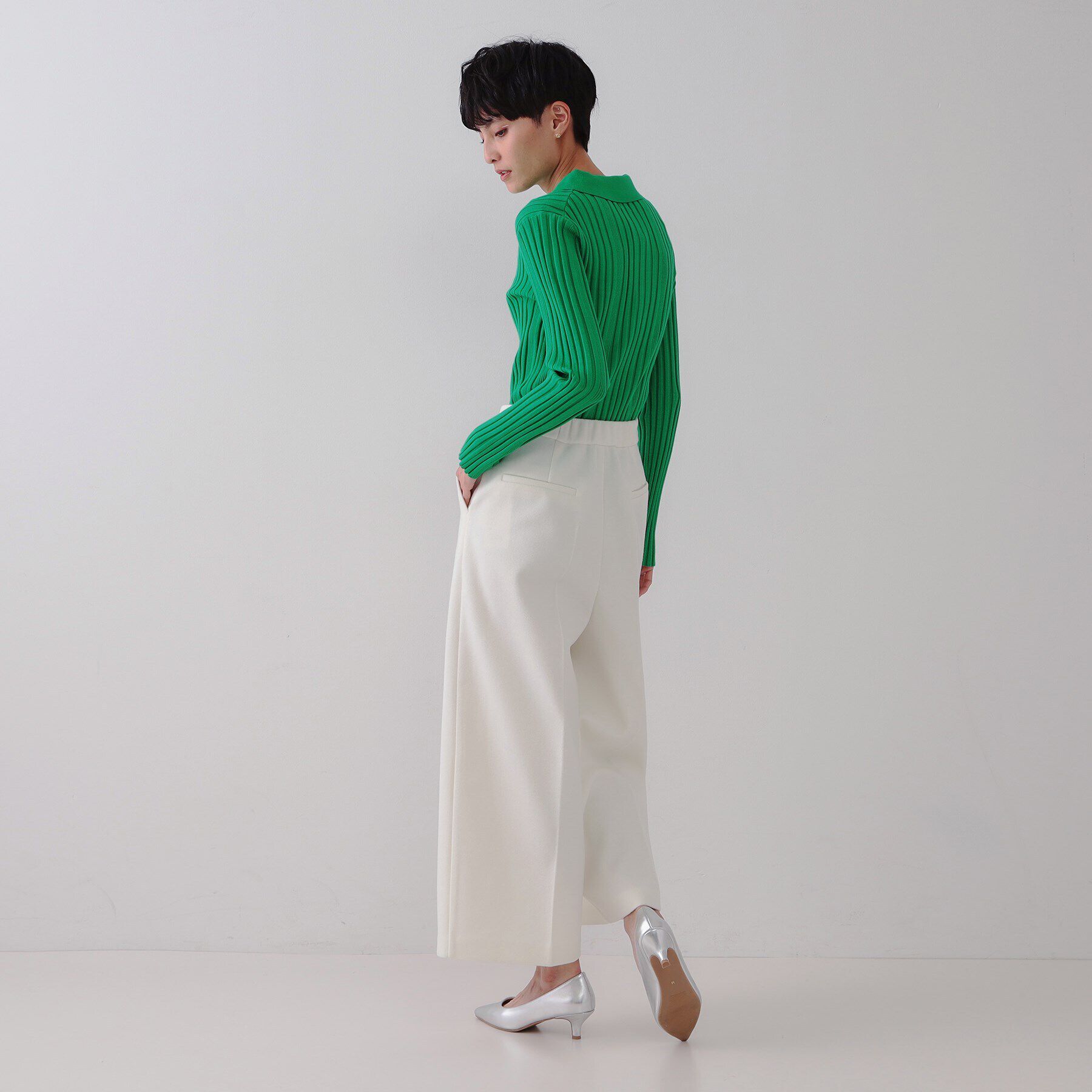 OPAQUE.CLIP「《CLASSY掲載》ランダムリブポロ衿ニット【洗濯機洗い可】」|ニット・セーター|