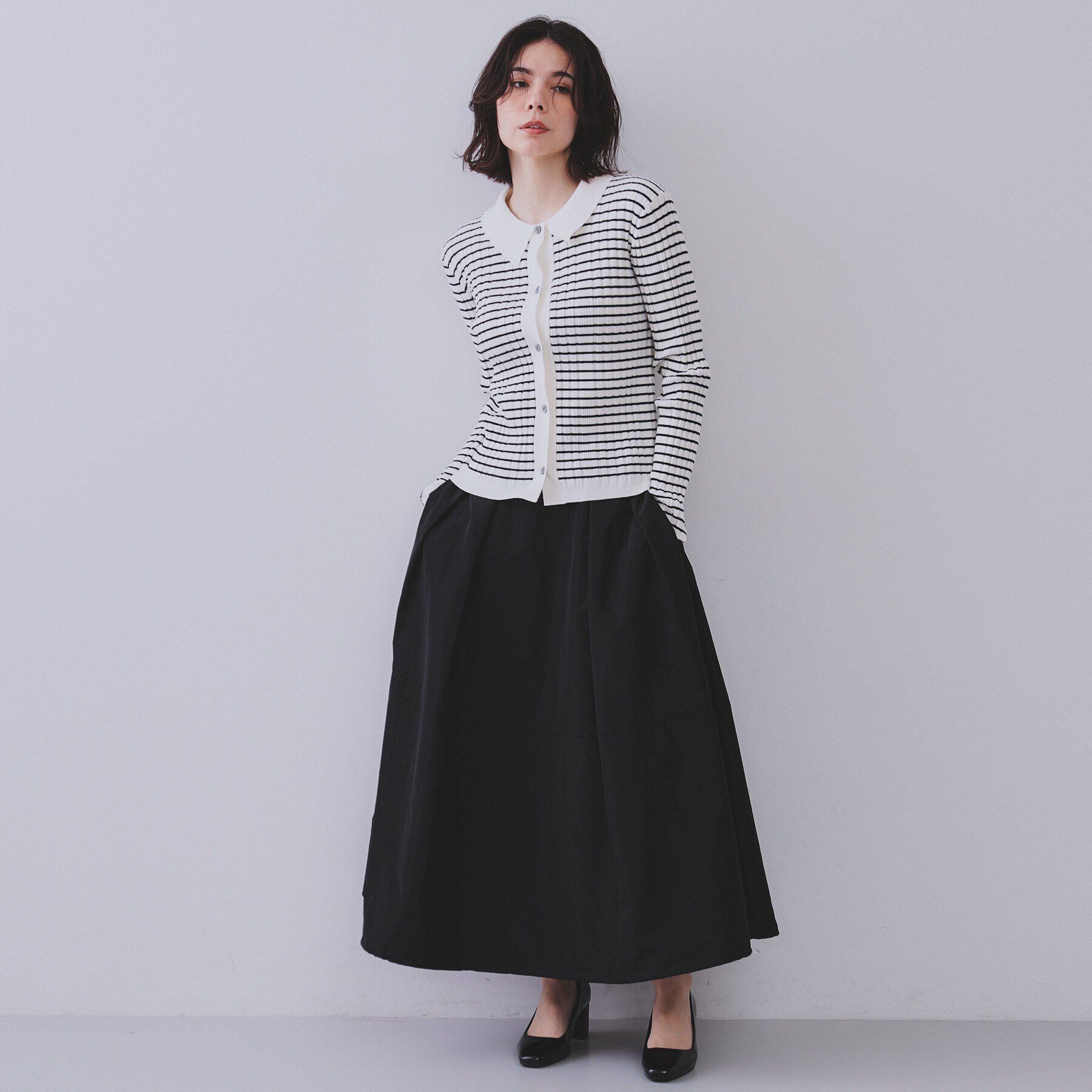 OPAQUE.CLIP「《CLASSY掲載》ランダムリブポロ衿ニット【洗濯機洗い可】」|ニット・セーター|