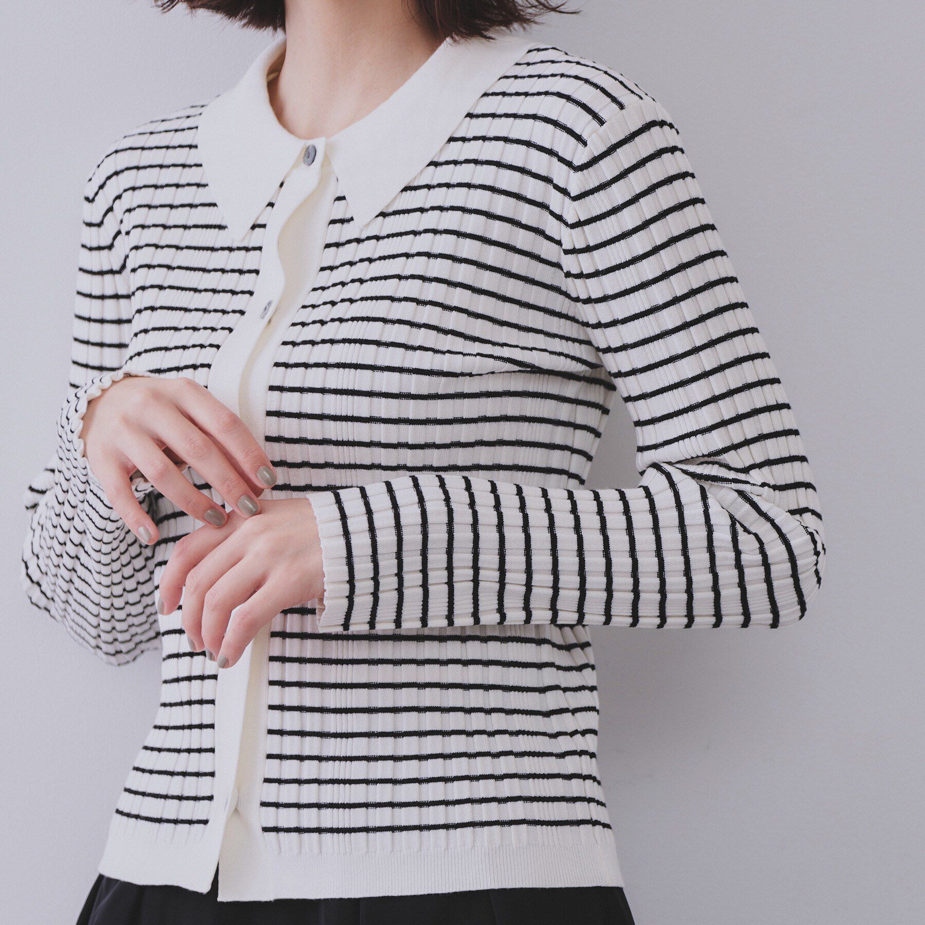 OPAQUE.CLIP「《CLASSY掲載》ランダムリブポロ衿ニット【洗濯機洗い可】」|ニット・セーター|