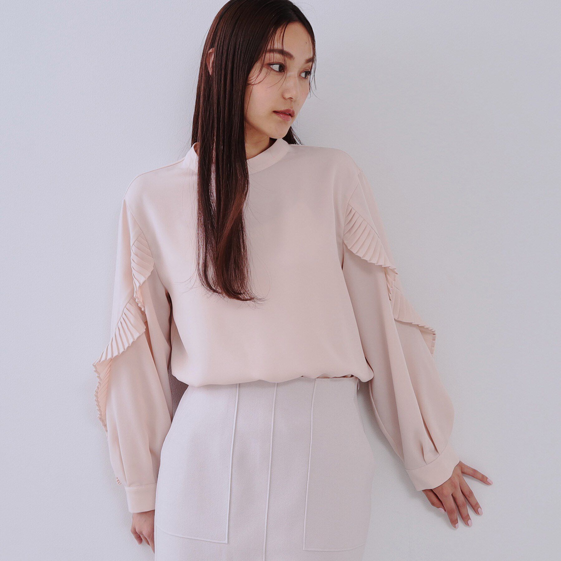 OPAQUE.CLIP「《美人百花掲載》プリーツフリルスリーブブラウス【洗濯機洗い可】」|シャツ・ブラウス|ライトピンク(070