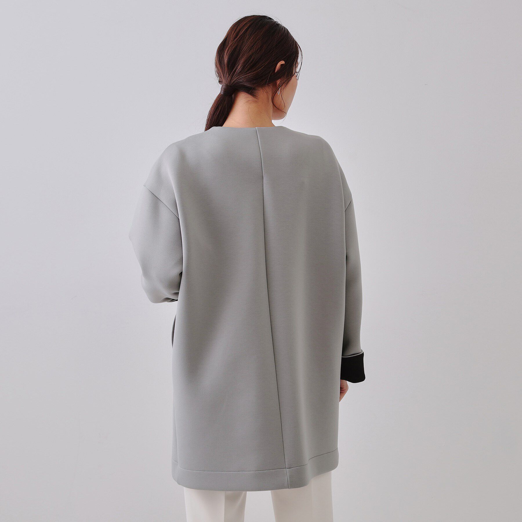 OPAQUE.CLIP「ノーカラーZIPミドルコート【洗濯機洗い可/抗ピル】」|ノーカラーコート|