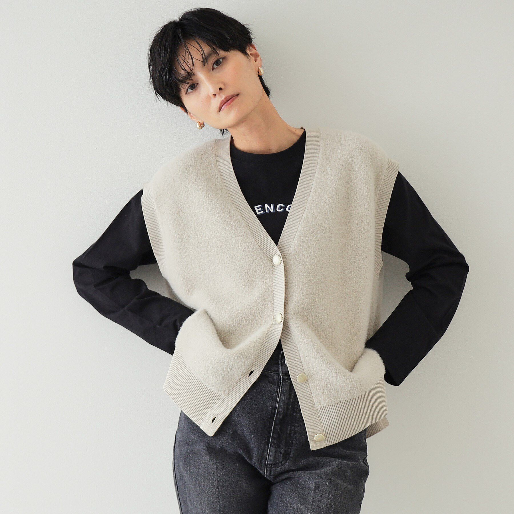 OPAQUE.CLIP「フェザーヤーンニットベスト【洗濯機洗い可】」|ベスト・ジレ|ライトベージュ(05