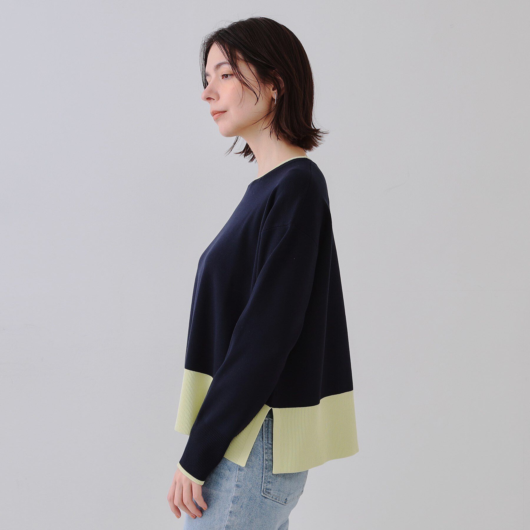 OPAQUE.CLIP「バイカラーボクシーニット【洗濯機洗い可】」|ニット・セーター|