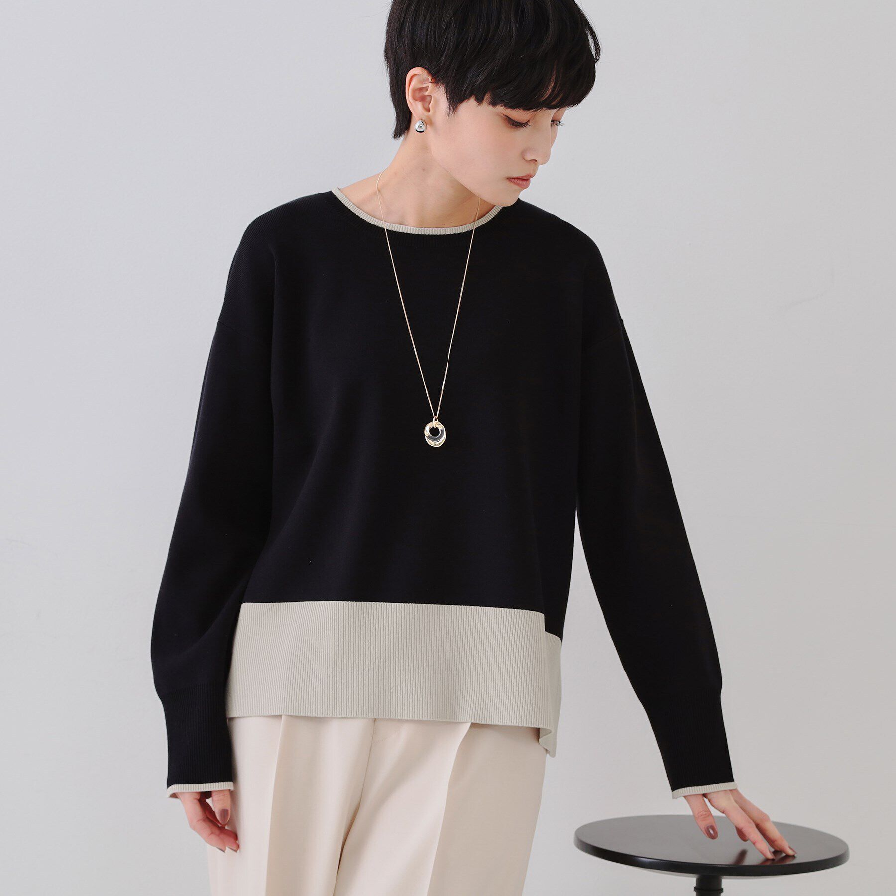 OPAQUE.CLIP「バイカラーボクシーニット【洗濯機洗い可】」|ニット・セーター|