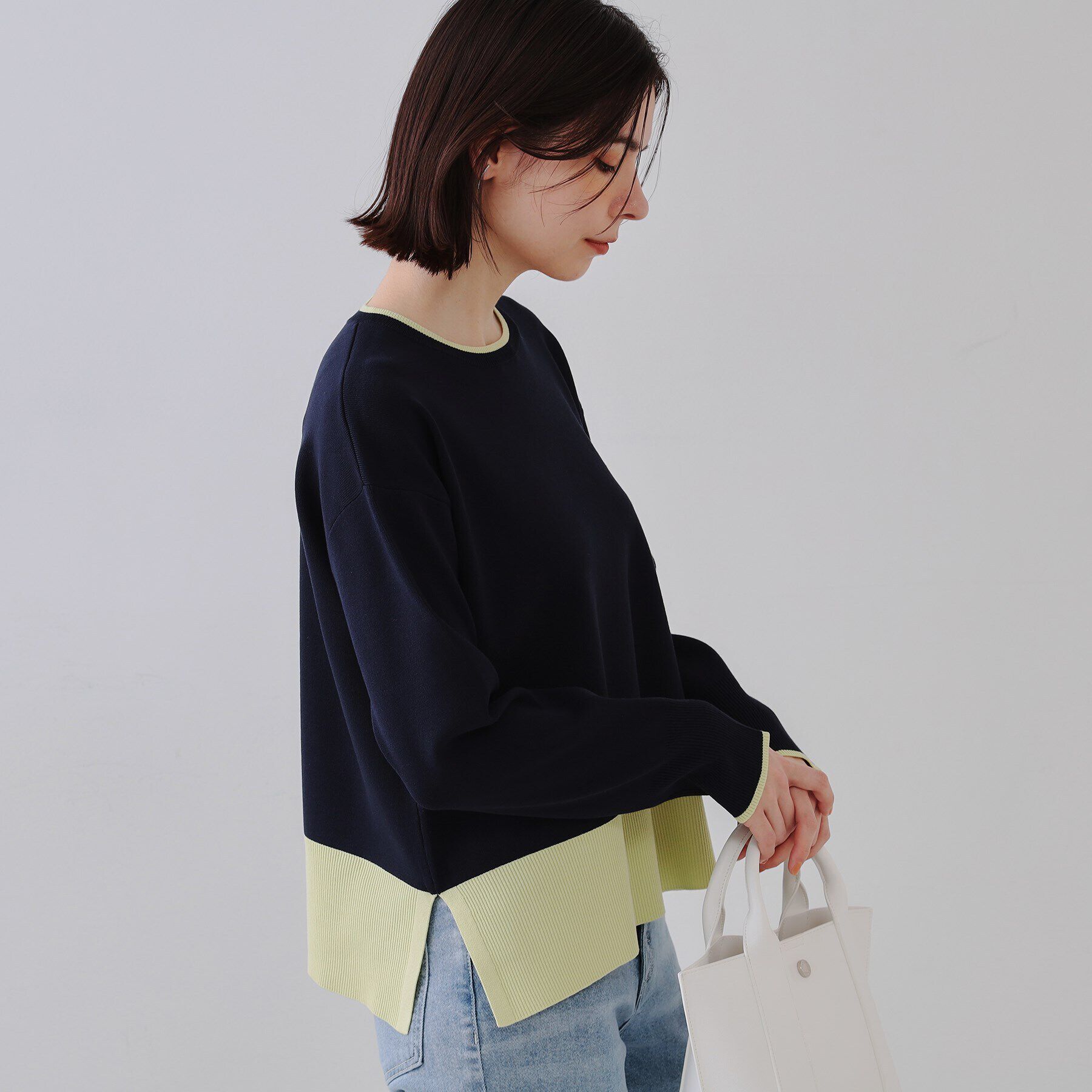 OPAQUE.CLIP「バイカラーボクシーニット【洗濯機洗い可】」|ニット・セーター|