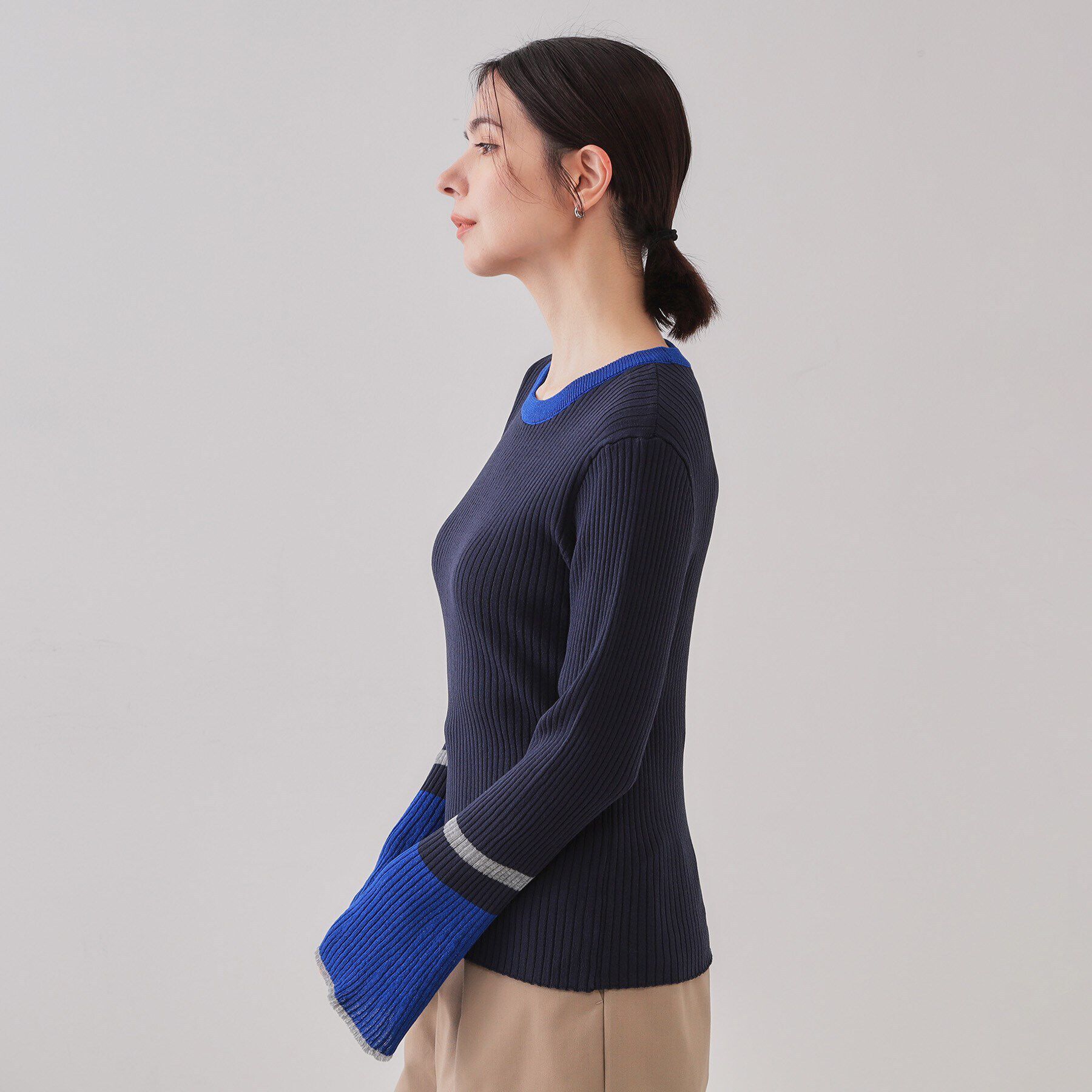 OPAQUE.CLIP「配色フレアスリーブワイドリブニット【洗濯機洗い可】」|ニット・セーター|