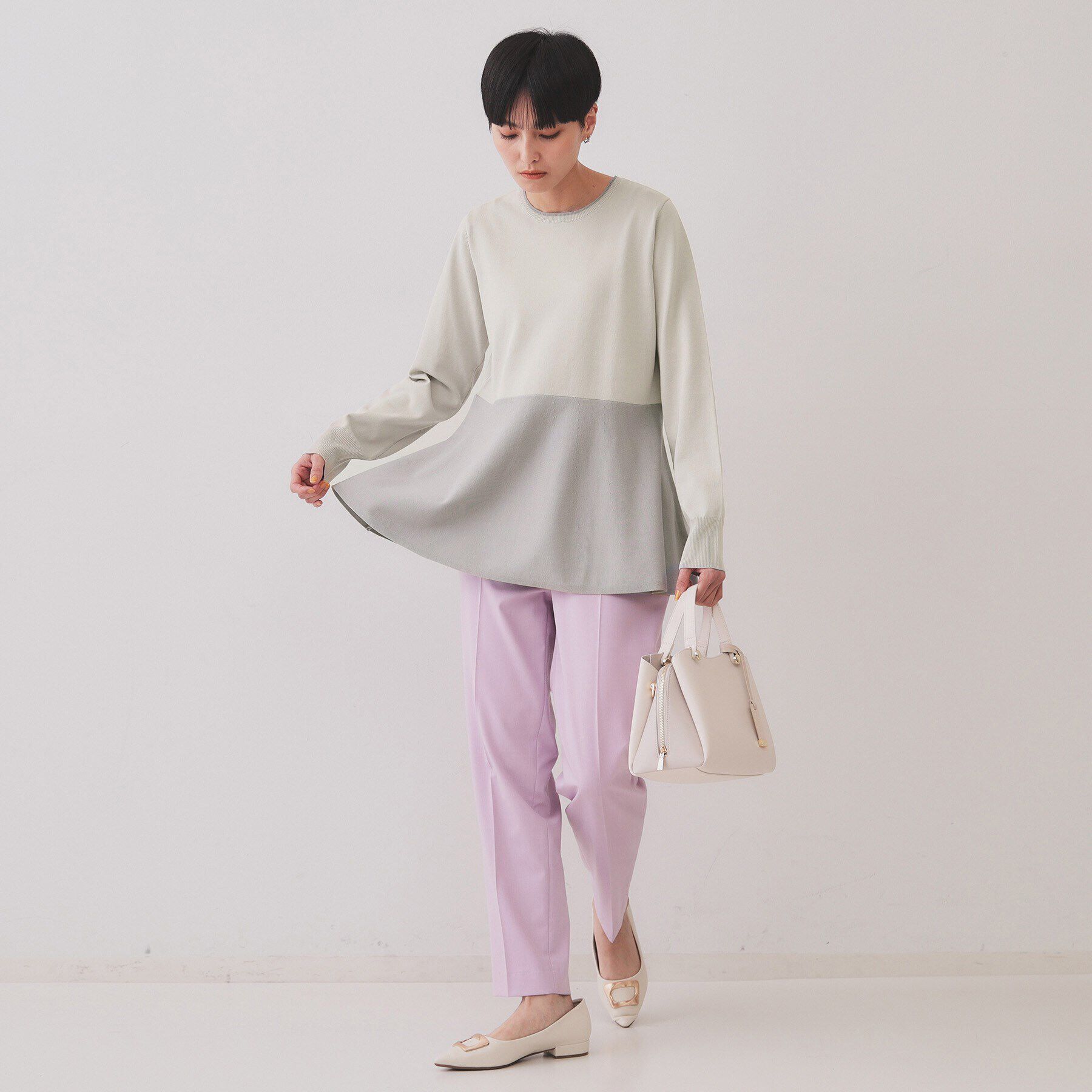OPAQUE.CLIP「配色ペプラムニット【洗濯機洗い可／抗ピル】」|ニット・セーター|