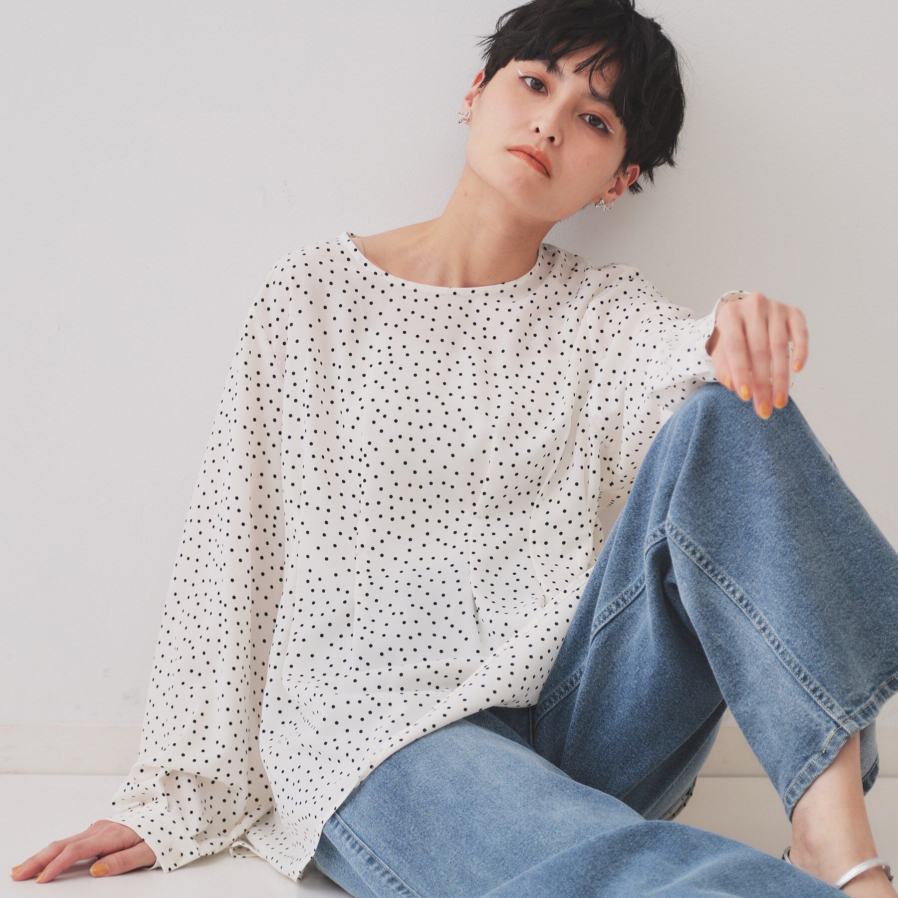 OPAQUE.CLIP「ドットプリントタックブラウス【洗濯機洗い可】」|シャツ・ブラウス|オフホワイト(103