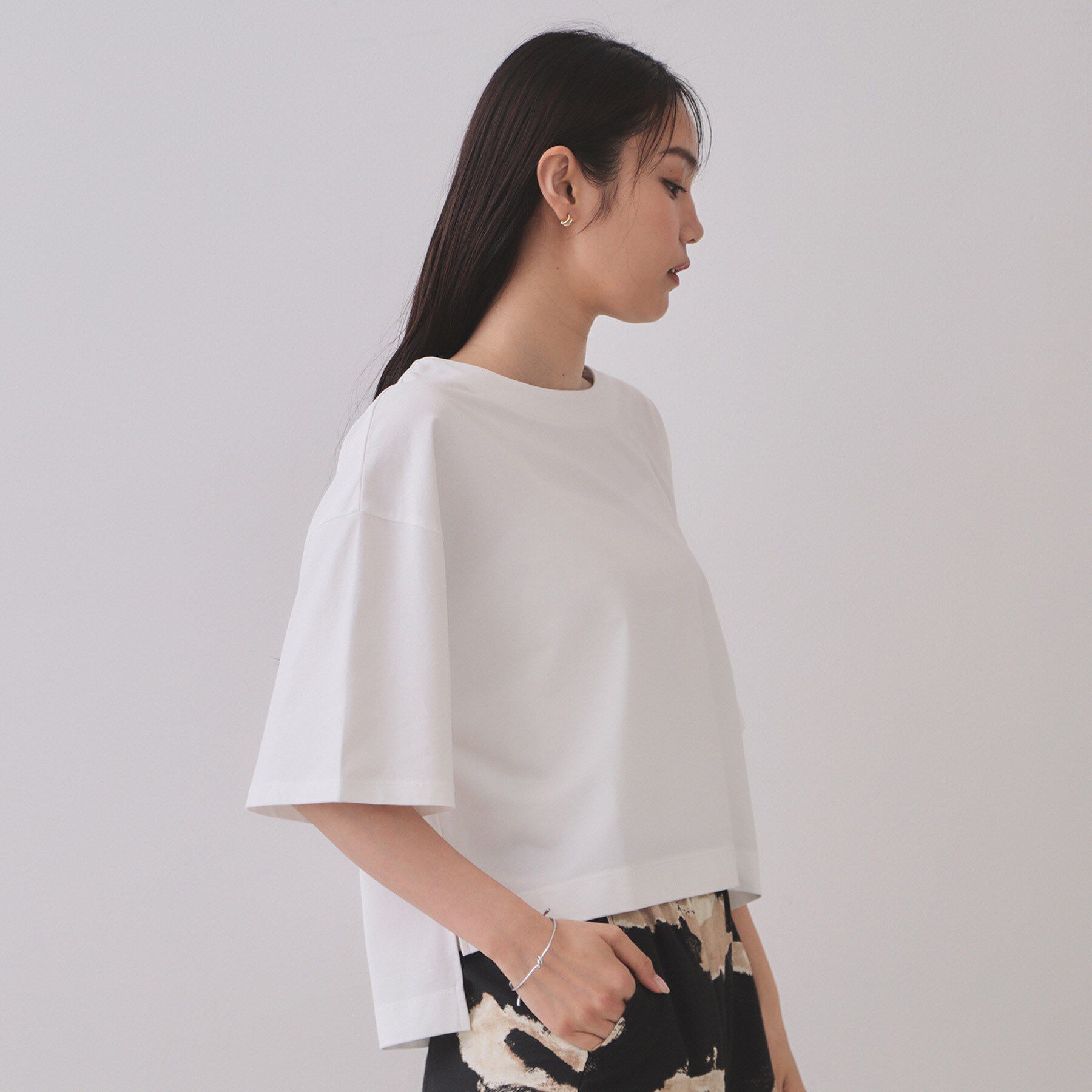 OPAQUE.CLIP「ボートネックショートTシャツ【洗濯機洗い可】」|Tシャツ・カットソー|