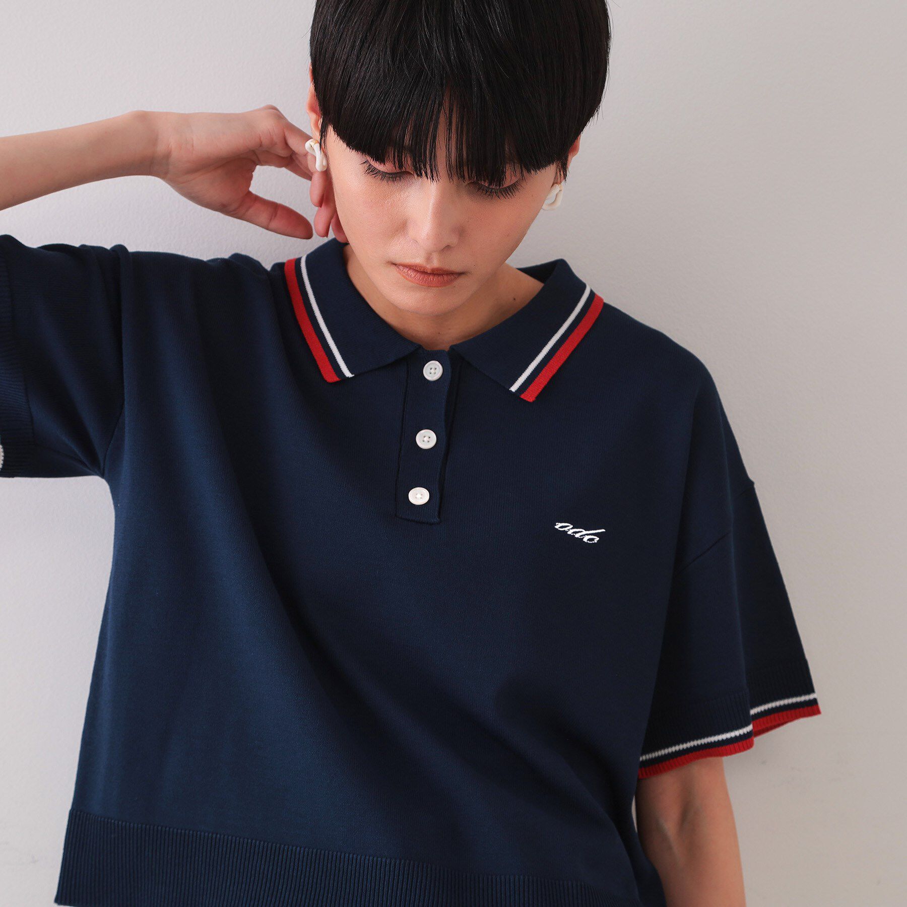 OPAQUE.CLIP「ロゴ刺繍ポロニット【洗濯機洗い可／抗ピル】」|ニット・セーター|