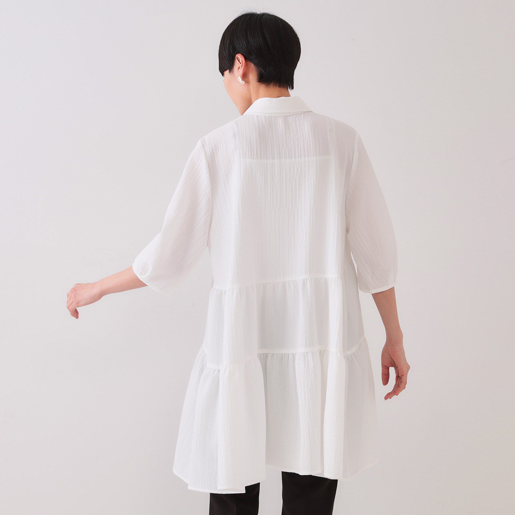 OPAQUE.CLIP「ふくれジャカードティアードチュニックブラウス【洗濯機洗い可】」|シャツ・ブラウス|