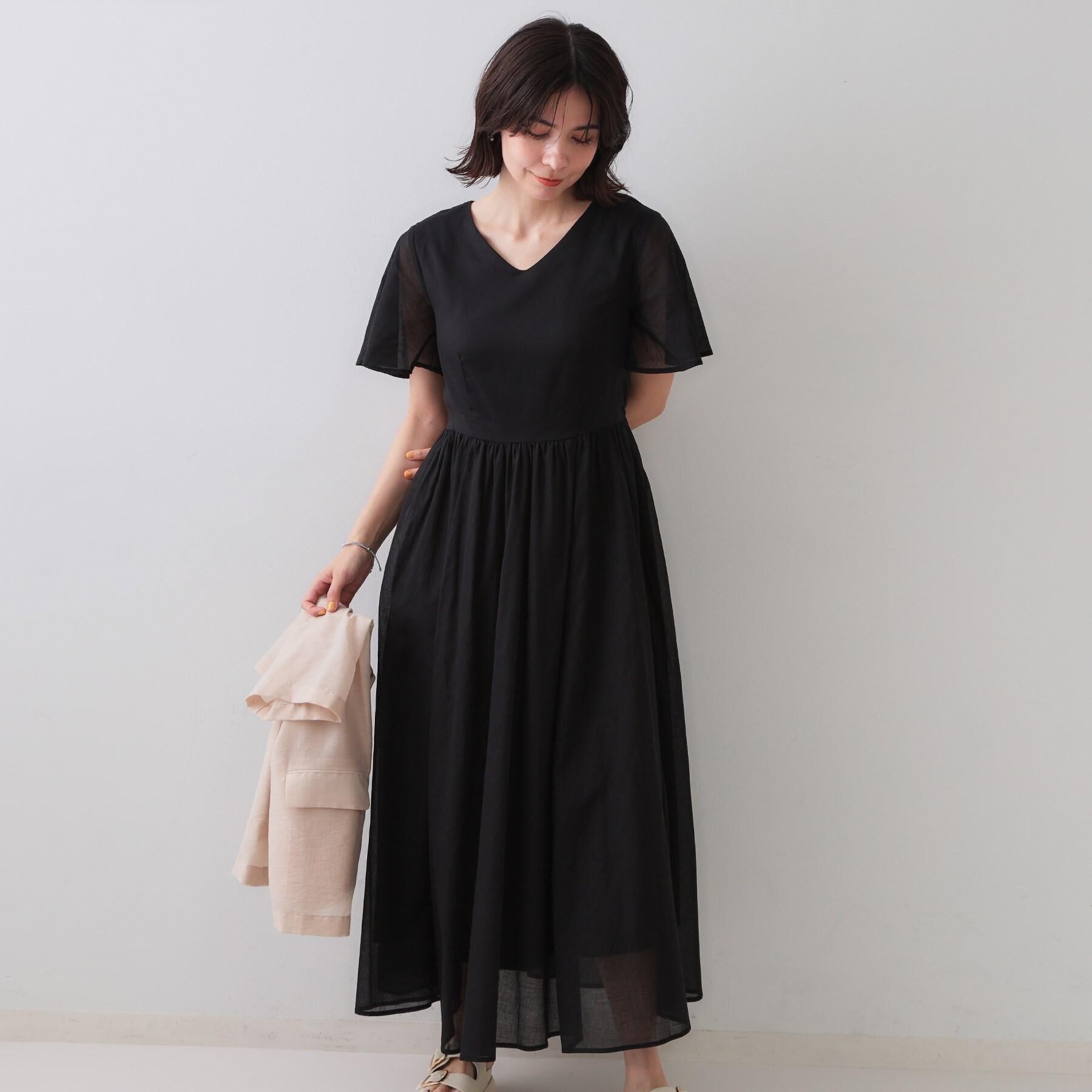 OPAQUE.CLIP「Vネックフィット＆フレアドレス/オーガニックコットン混【洗濯機洗い可】」|ワンピース|